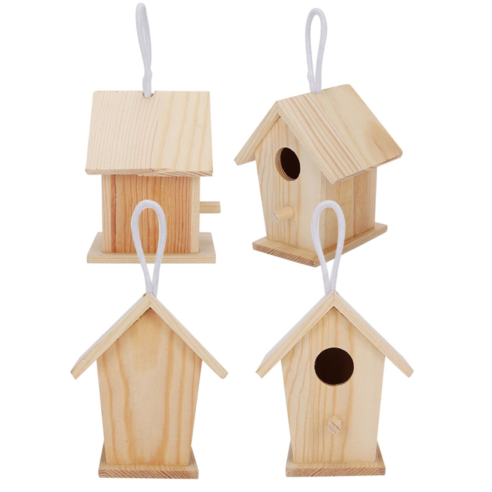 4Pcs Mini Outdoor Hanging Wooden Bird House Nests Cage Ornament for Garden Balcony view 5