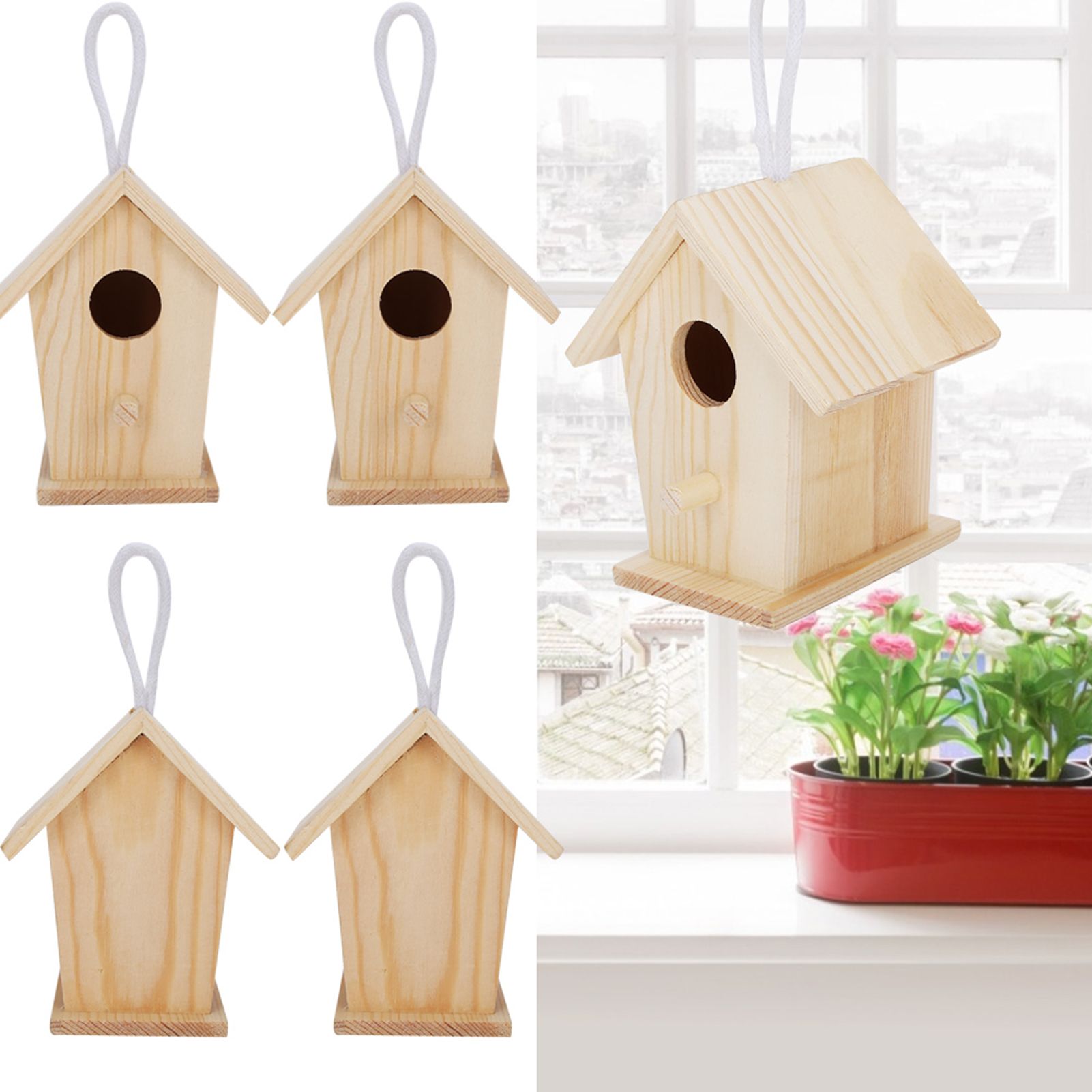 4Pcs Mini Outdoor Hanging Wooden Bird House Nests Cage Ornament for Garden Balcony view 9