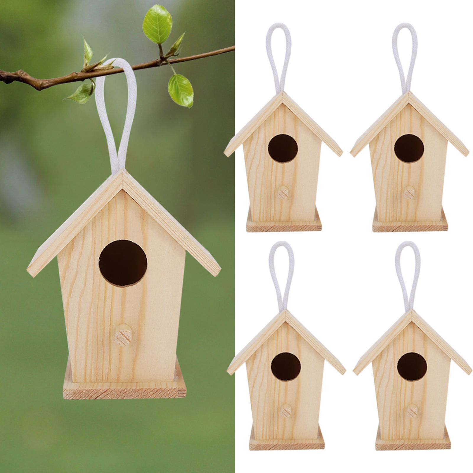 4Pcs Mini Outdoor Hanging Wooden Bird House Nests Cage Ornament for Garden Balcony view 10