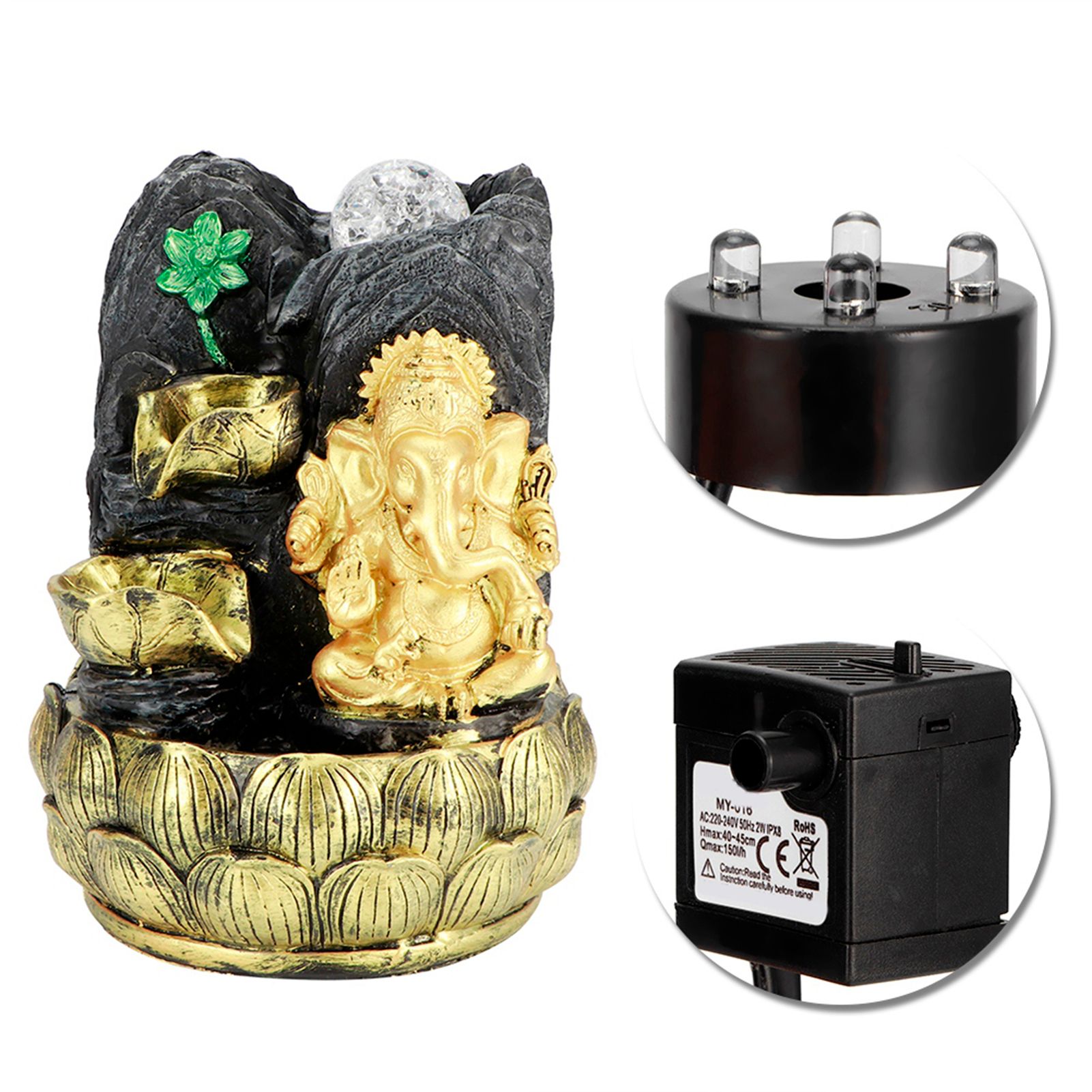 Desktop Water Fountain Ganesha Elephant Statue Buddha Decoration Home Ornament view 8