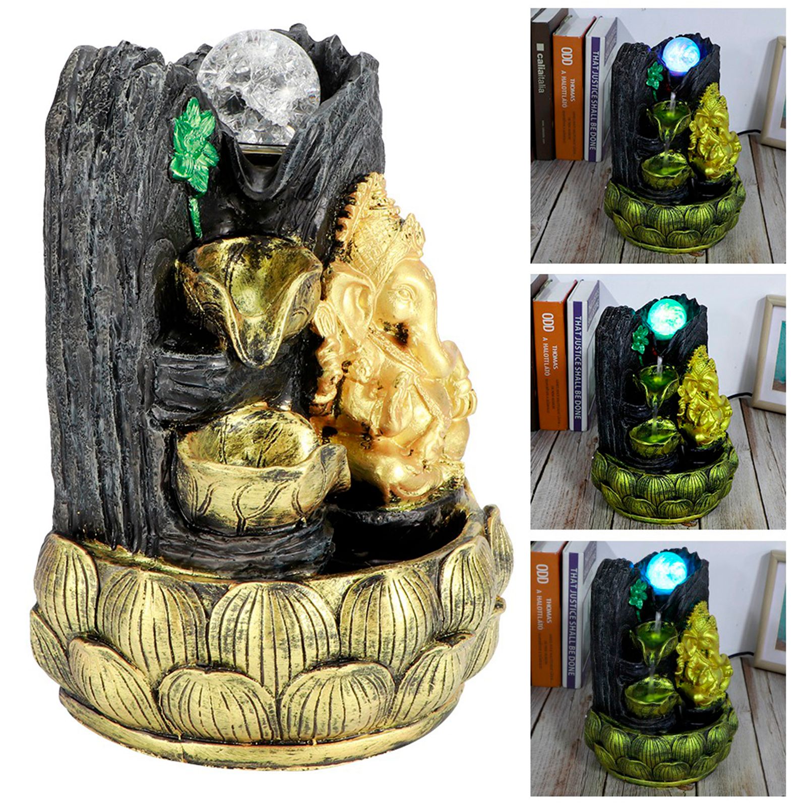 Desktop Water Fountain Ganesha Elephant Statue Buddha Decoration Home Ornament view 10