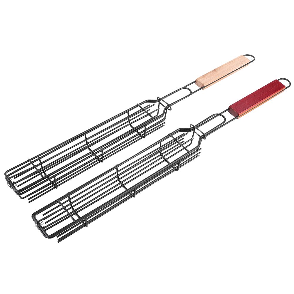 2PCS Portable BBQ Sausage Hot Dog Grilling Basket Stainless Steel Nonstick view 2