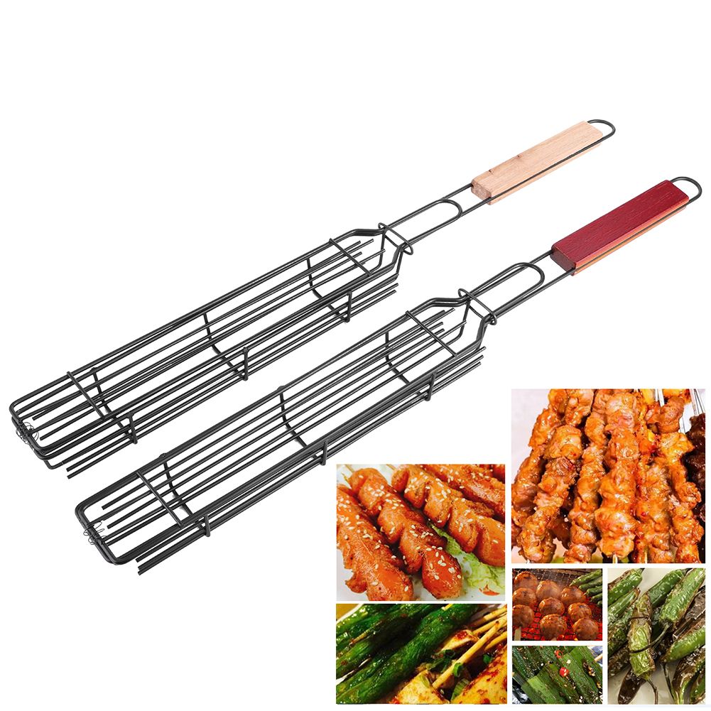 2PCS Portable BBQ Sausage Hot Dog Grilling Basket Stainless Steel Nonstick view 9
