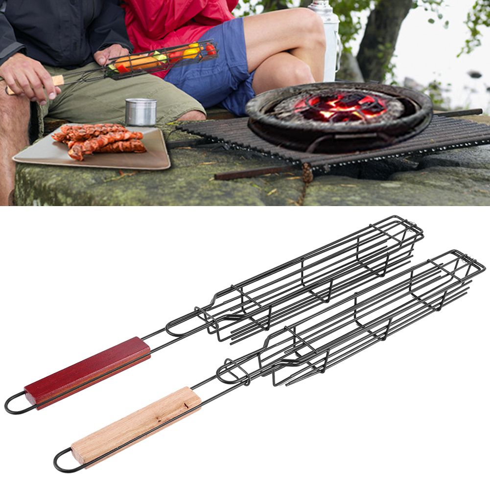 2PCS Portable BBQ Sausage Hot Dog Grilling Basket Stainless Steel Nonstick view 10