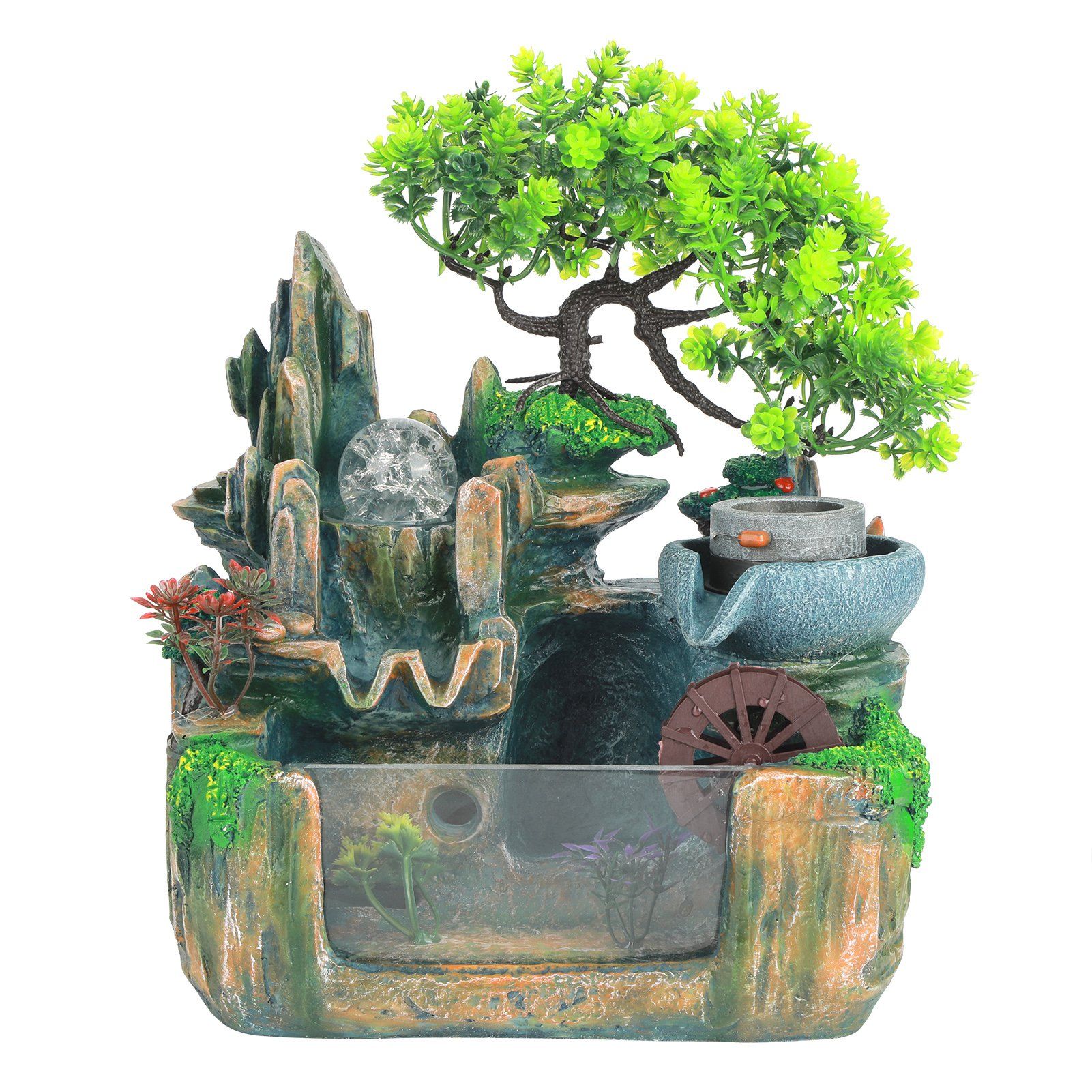 Tabletop Fountain Small Rockery Waterwheel Desktop Fish Container Indoor