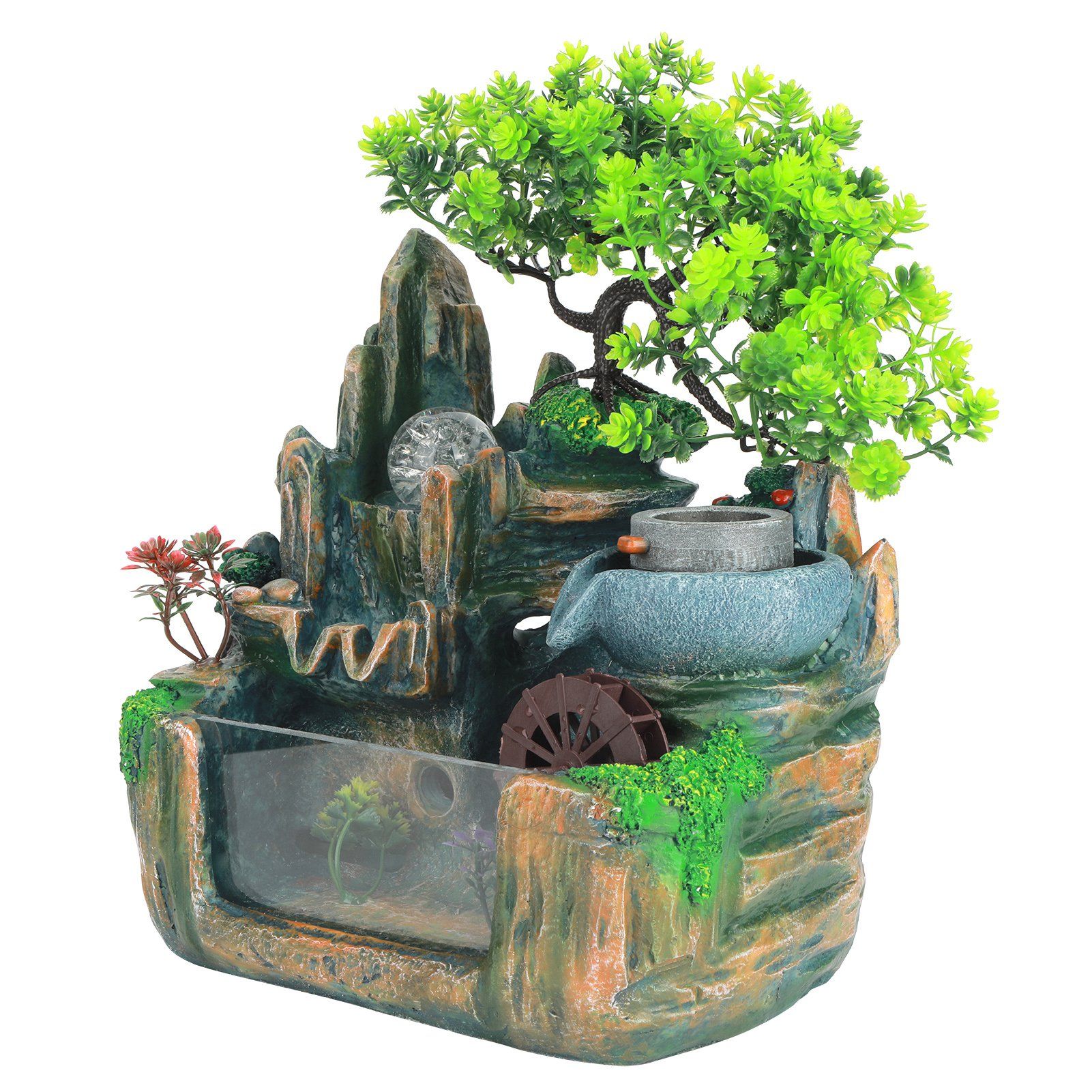 Tabletop Fountain Small Rockery Waterwheel Desktop Fish Container Indoor view 3