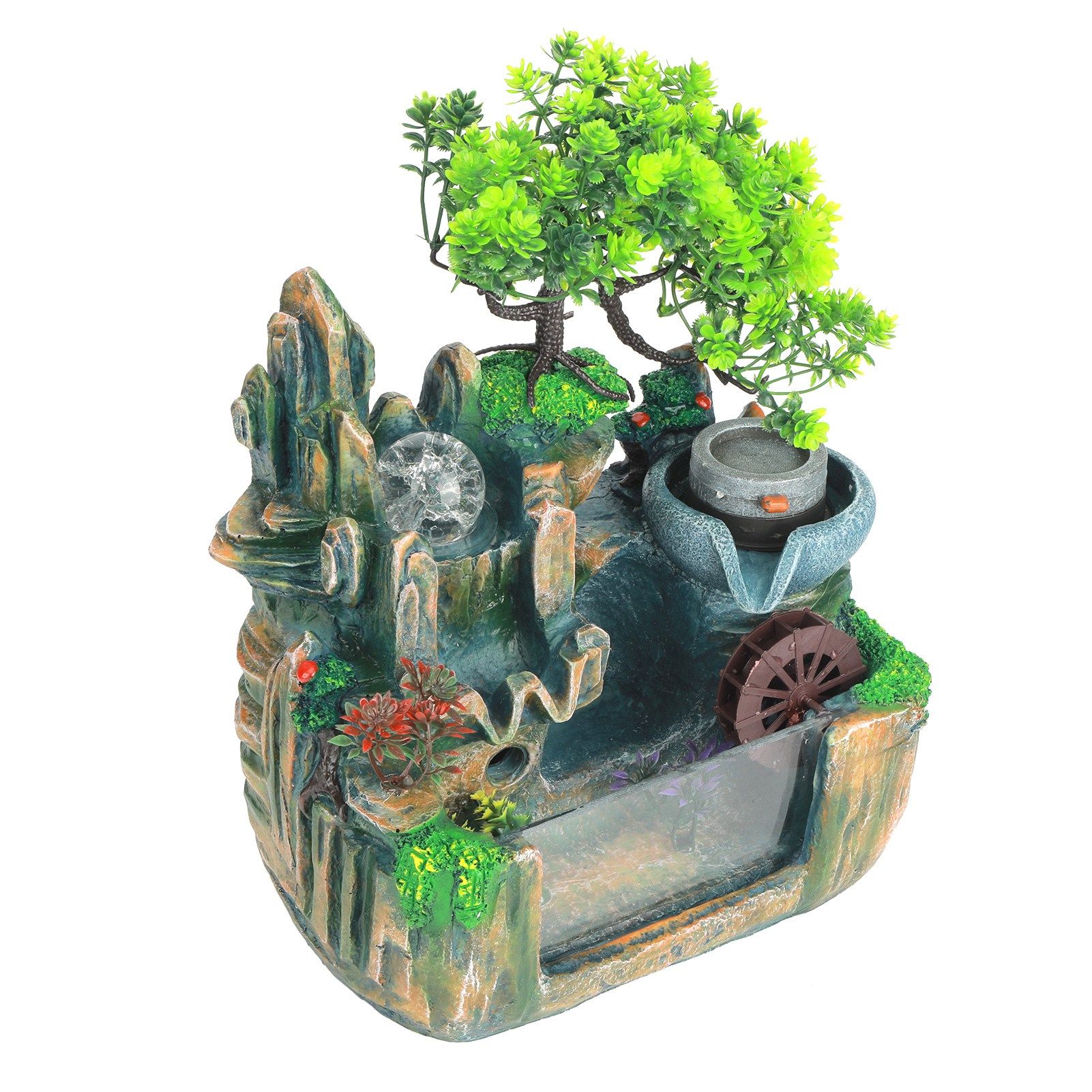 Tabletop Fountain Small Rockery Waterwheel Desktop Fish Container Indoor view 5