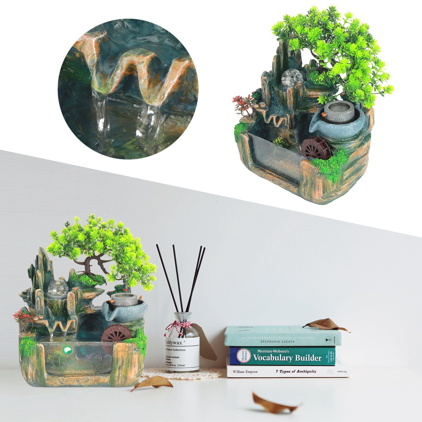Tabletop Fountain Small Rockery Waterwheel Desktop Fish Container Indoor view 10