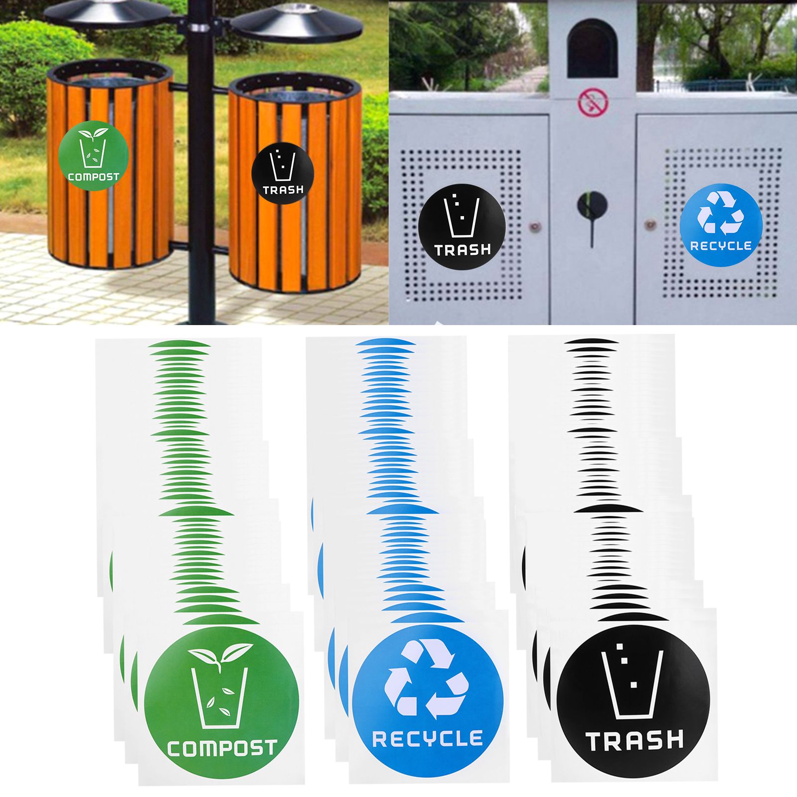 60Pcs/Set Round Recycle Trash Compost Sticker Decal for Trash Cans Garbage view 10