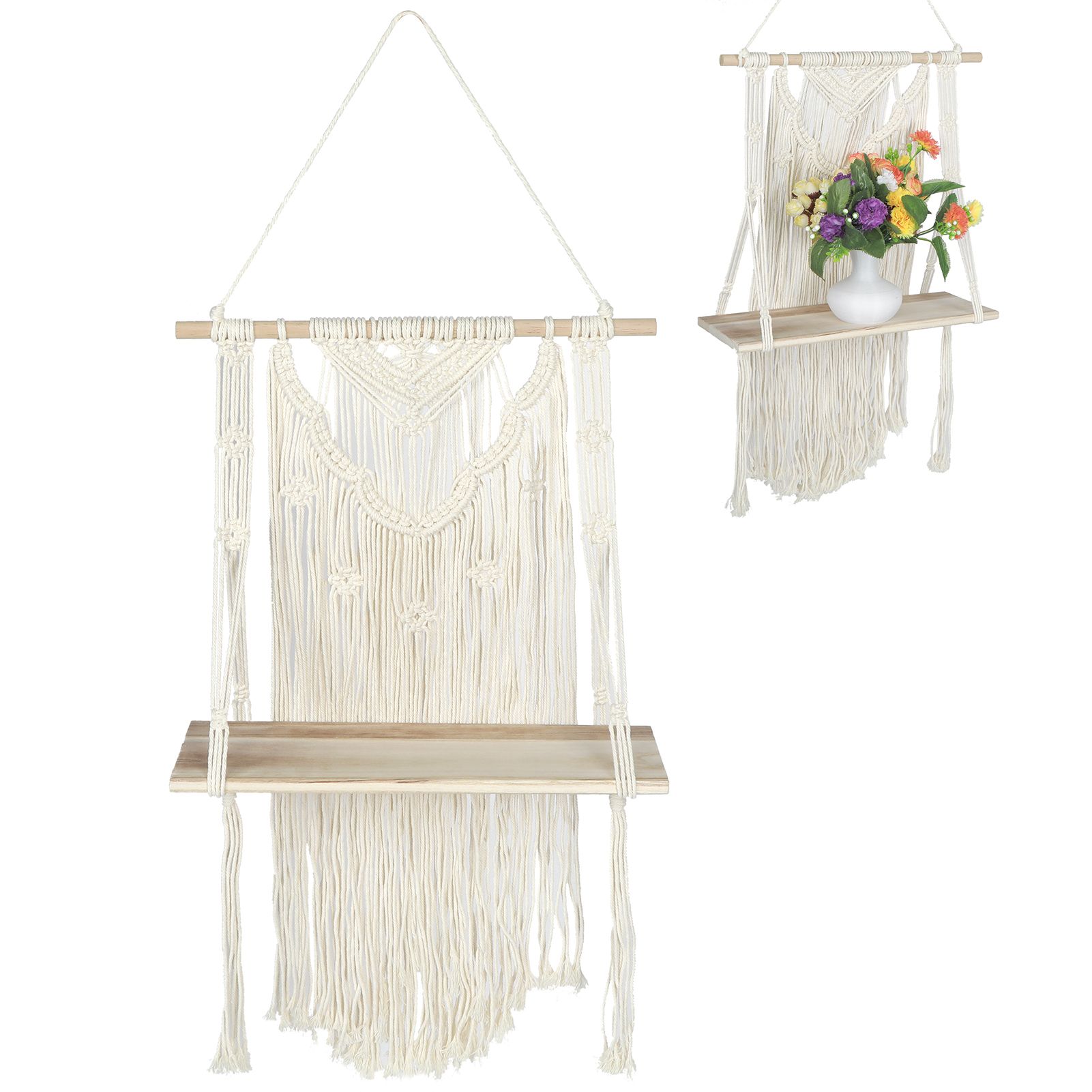 Hand Knitting Wall Hanging Shelf Organizer Rope Plant Pot Holder for Home — image 1