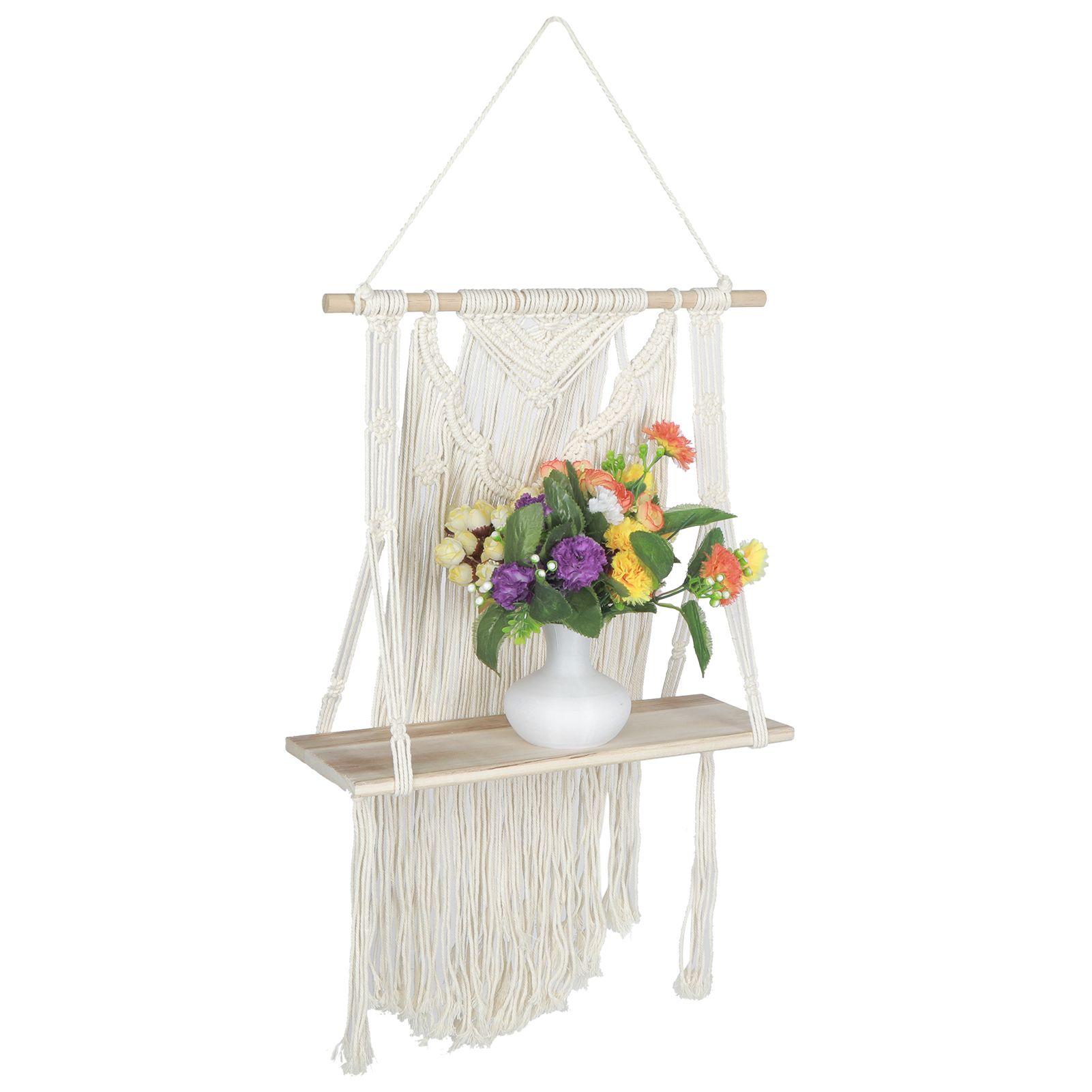 Hand Knitting Wall Hanging Shelf Organizer Rope Plant Pot Holder for Home view 3