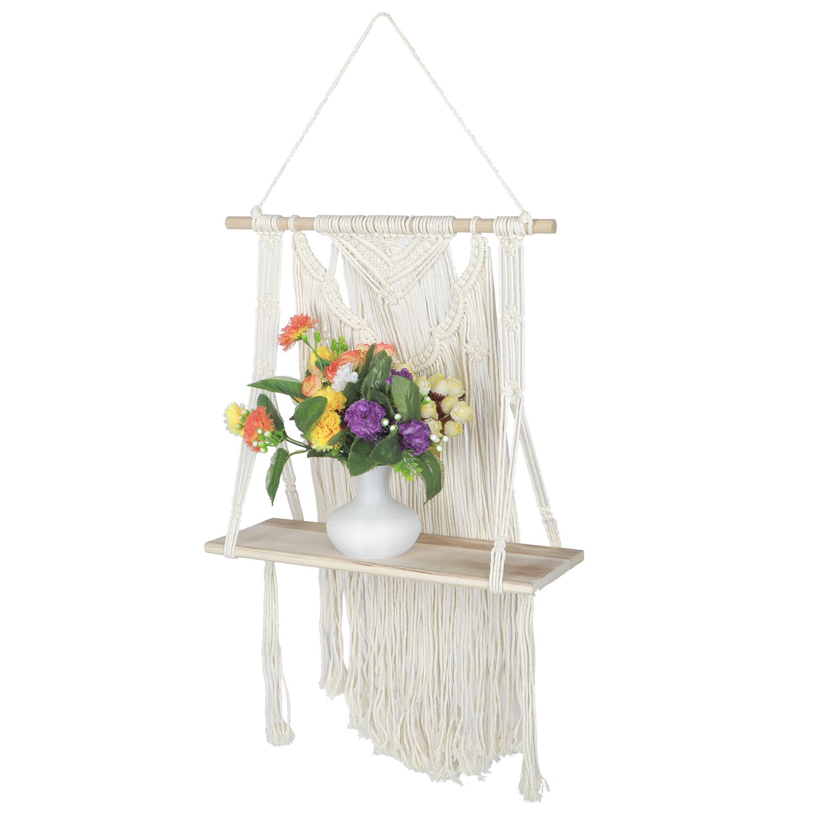 Hand Knitting Wall Hanging Shelf Organizer Rope Plant Pot Holder for Home view 5