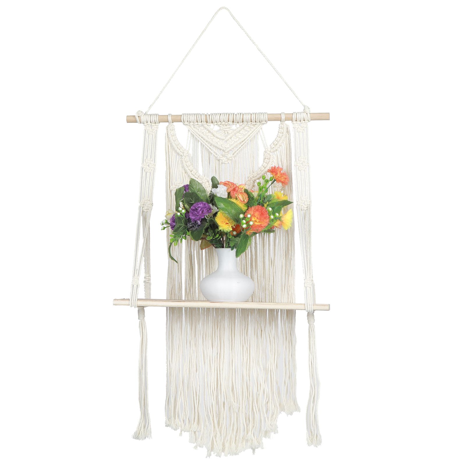 Hand Knitting Wall Hanging Shelf Organizer Rope Plant Pot Holder for Home view 7