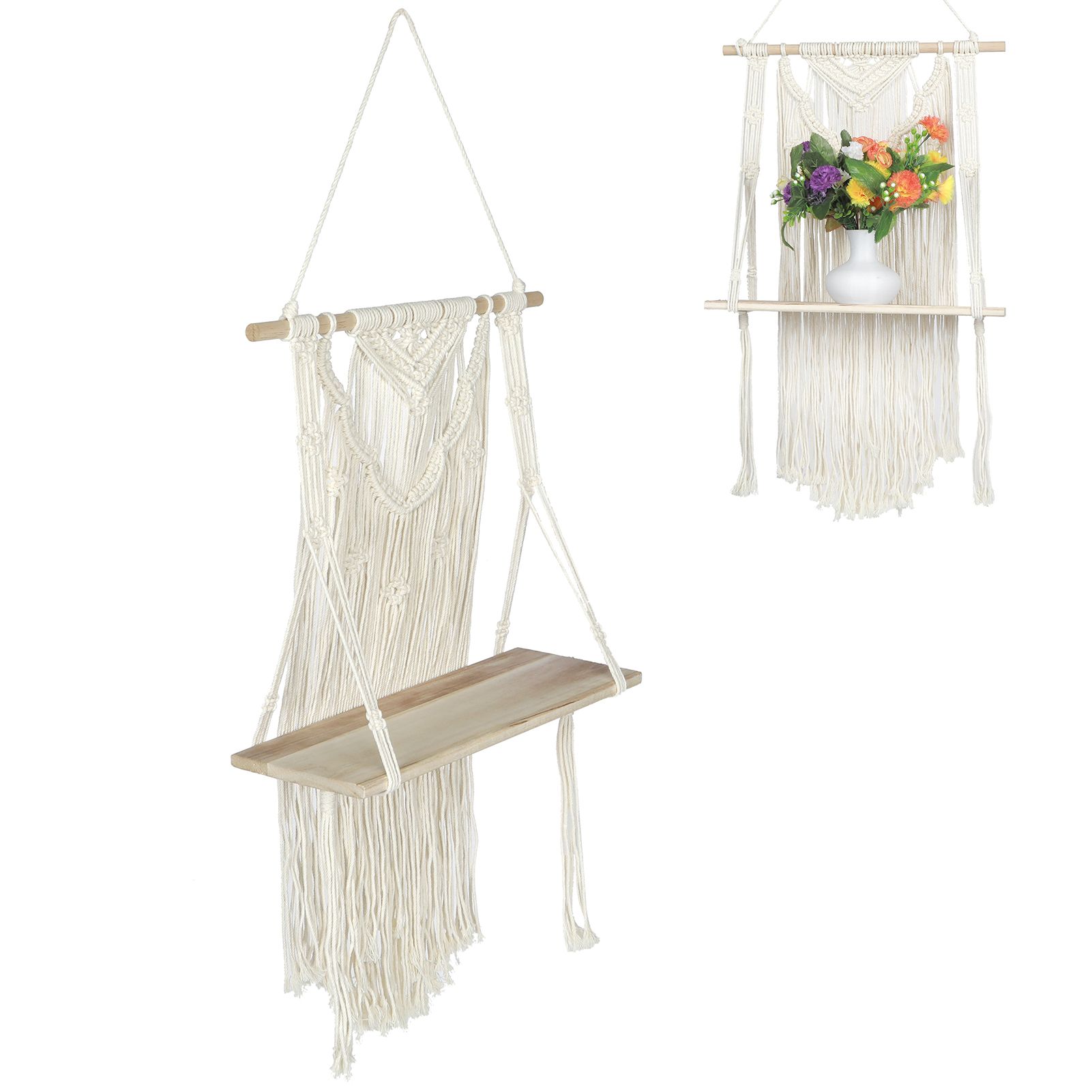 Hand Knitting Wall Hanging Shelf Organizer Rope Plant Pot Holder for Home view 8