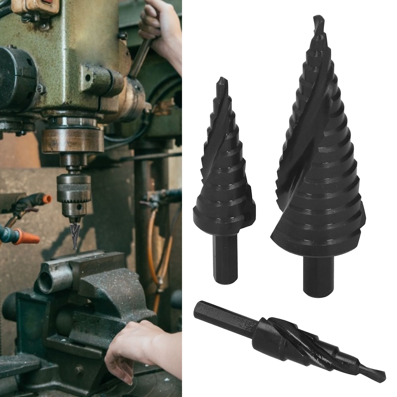 3pcs Spiral Step Drill Bit Set Kit MultiFunctional Industrial DIY Metalworking view 10