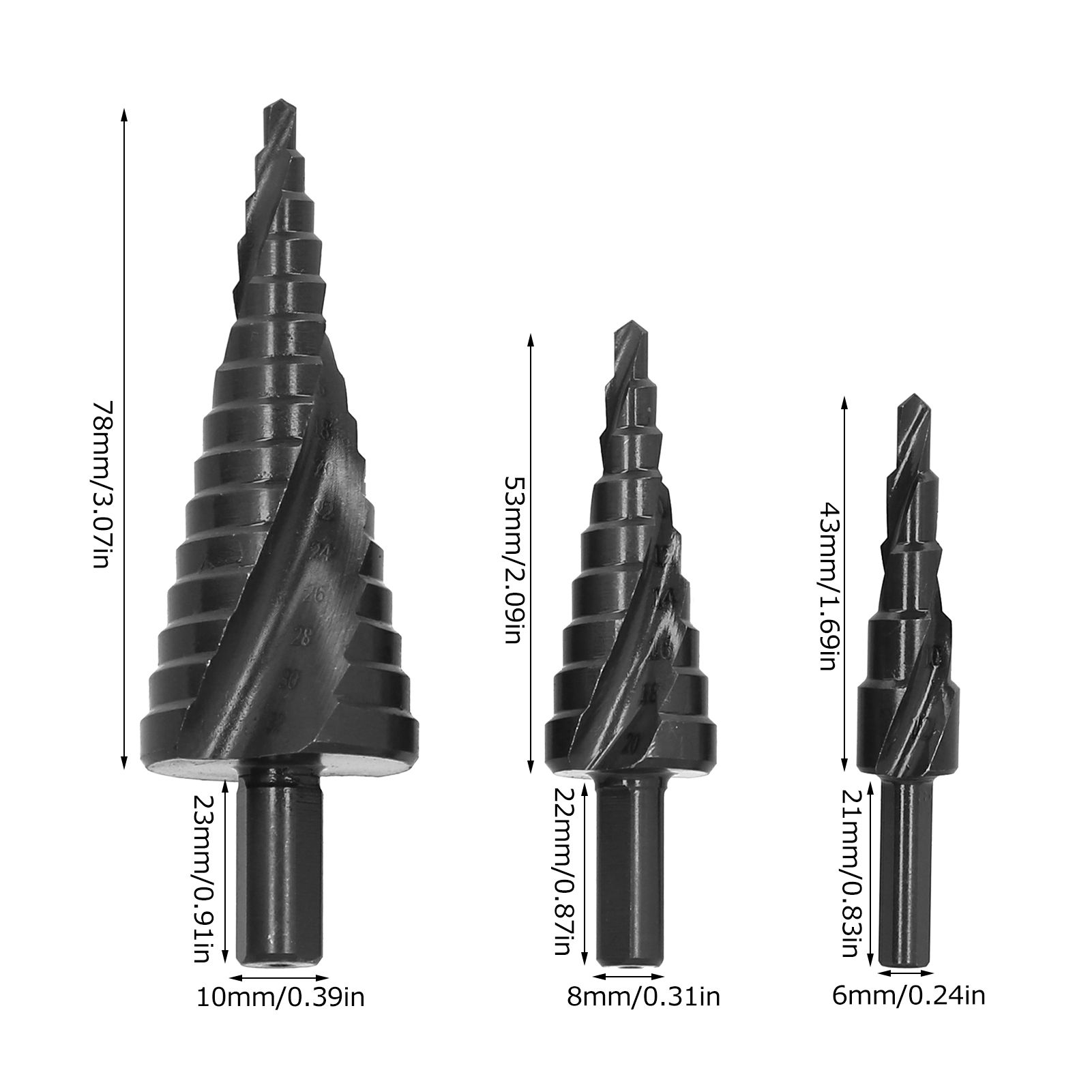 3pcs Spiral Step Drill Bit Set Kit MultiFunctional Industrial DIY Metalworking view 11