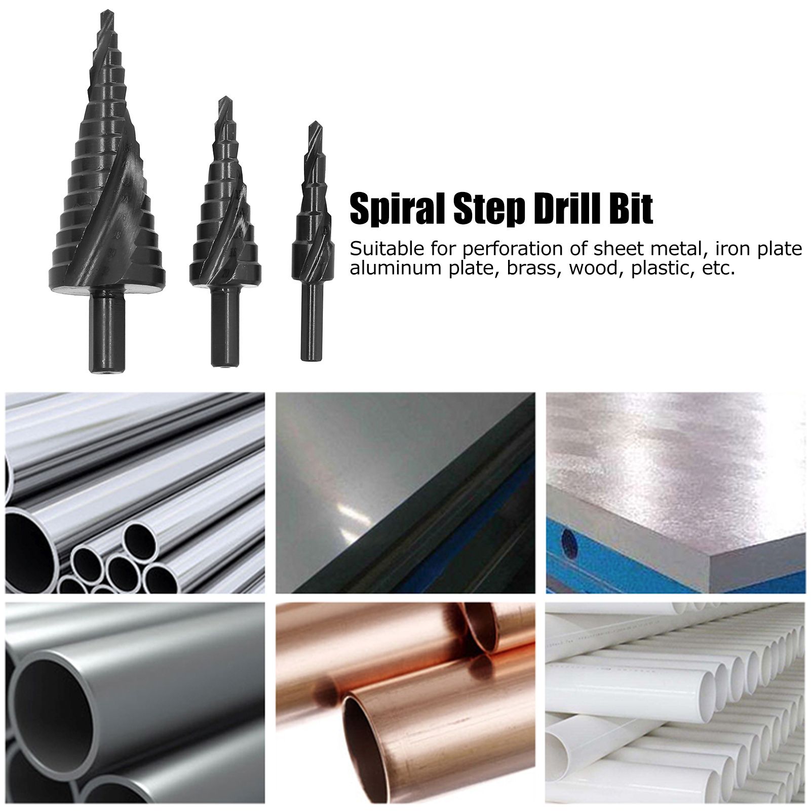 3pcs Spiral Step Drill Bit Set Kit MultiFunctional Industrial DIY Metalworking view 12