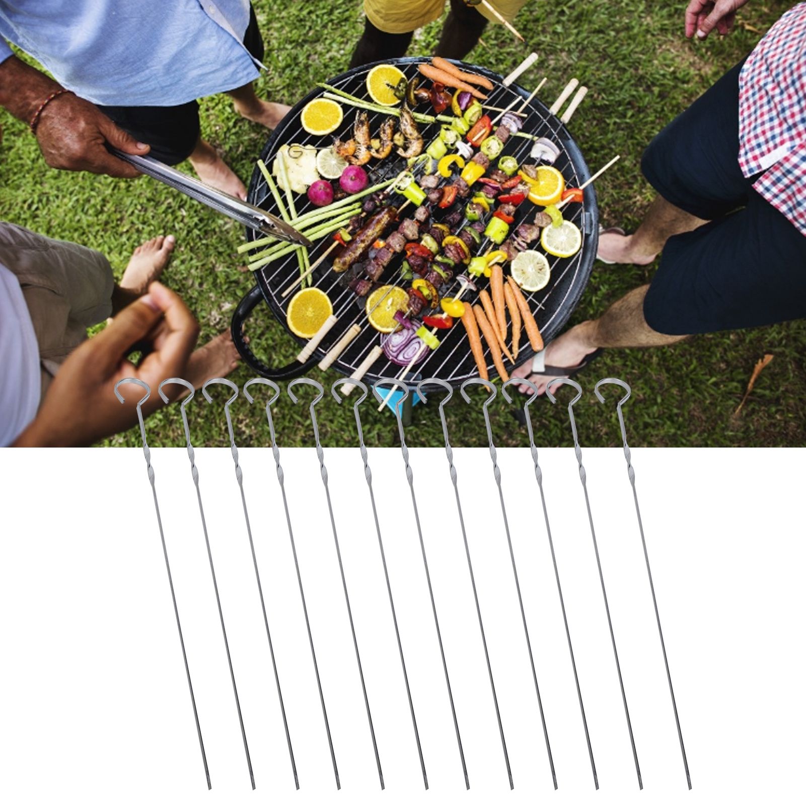 14in BBQ Skewers Set Portable Stainless Steel Barbecue Sticks Needle Outdoor view 9