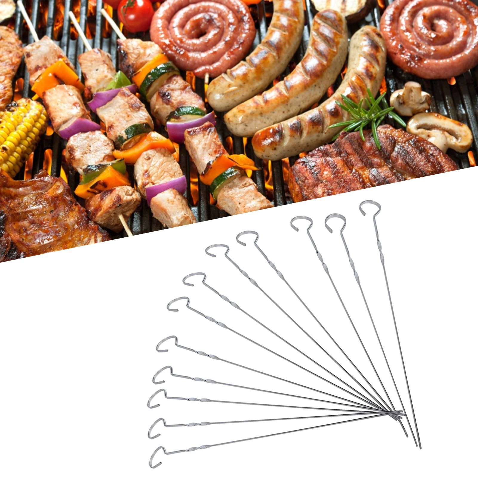 14in BBQ Skewers Set Portable Stainless Steel Barbecue Sticks Needle Outdoor view 10