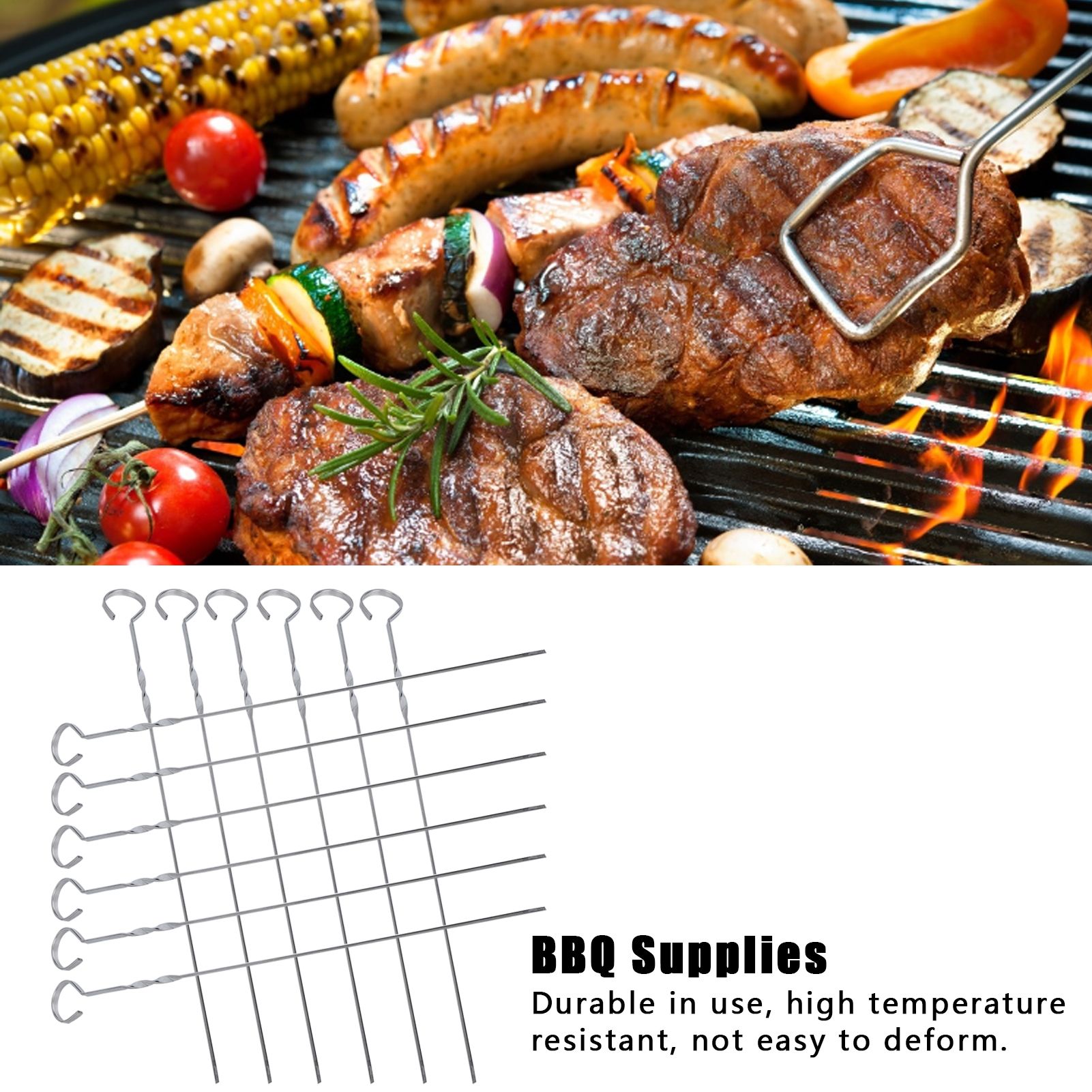 14in BBQ Skewers Set Portable Stainless Steel Barbecue Sticks Needle Outdoor view 11