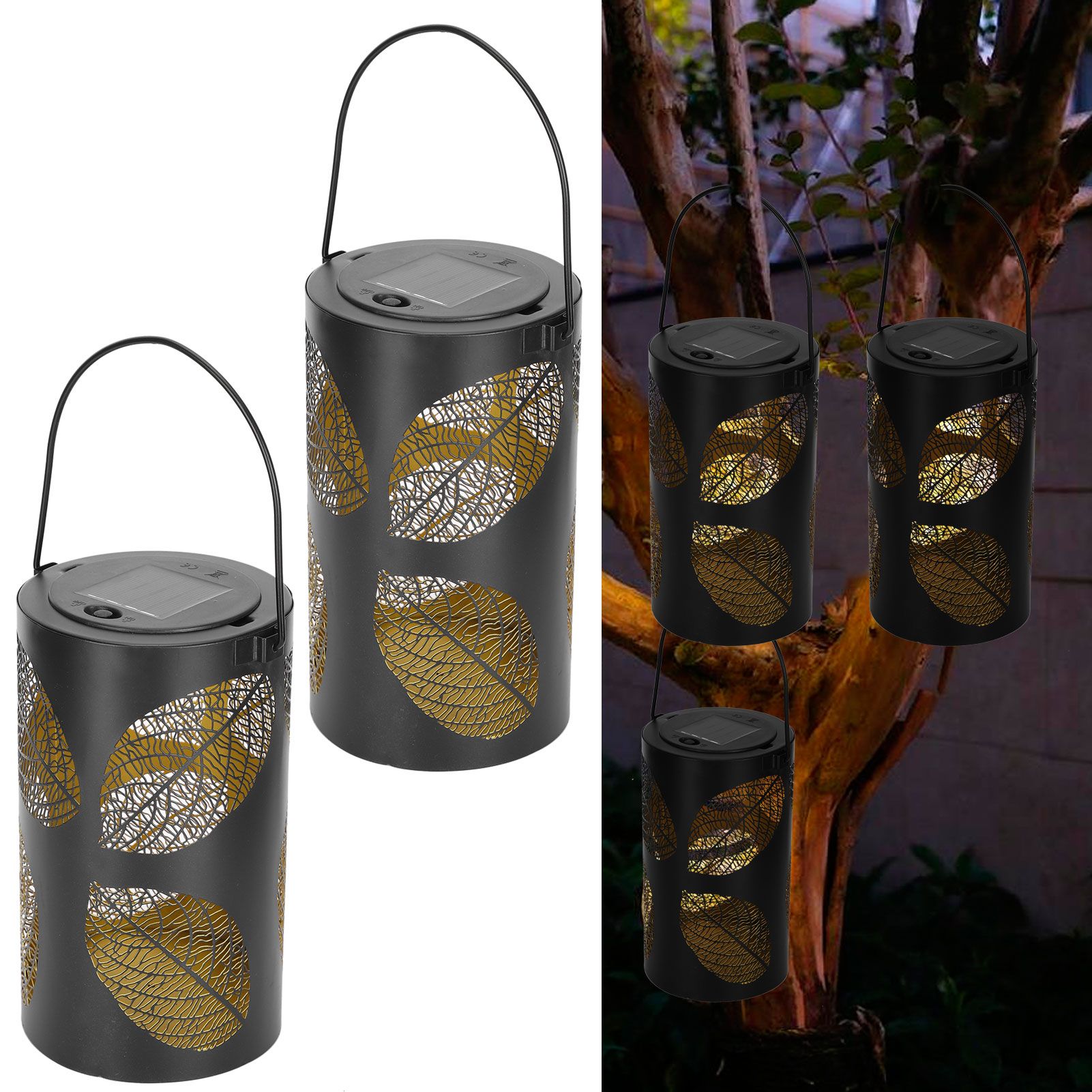 2Pcs Solar Hanging Lamp Wrought Iron Hollow LED Light for Garden Courtyard view 10