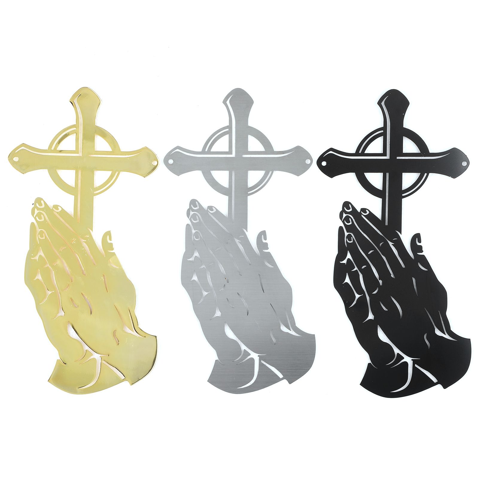 3PCS/Set Peaceful Praying Hands Wall Decor with Religious Cross Garden view 2