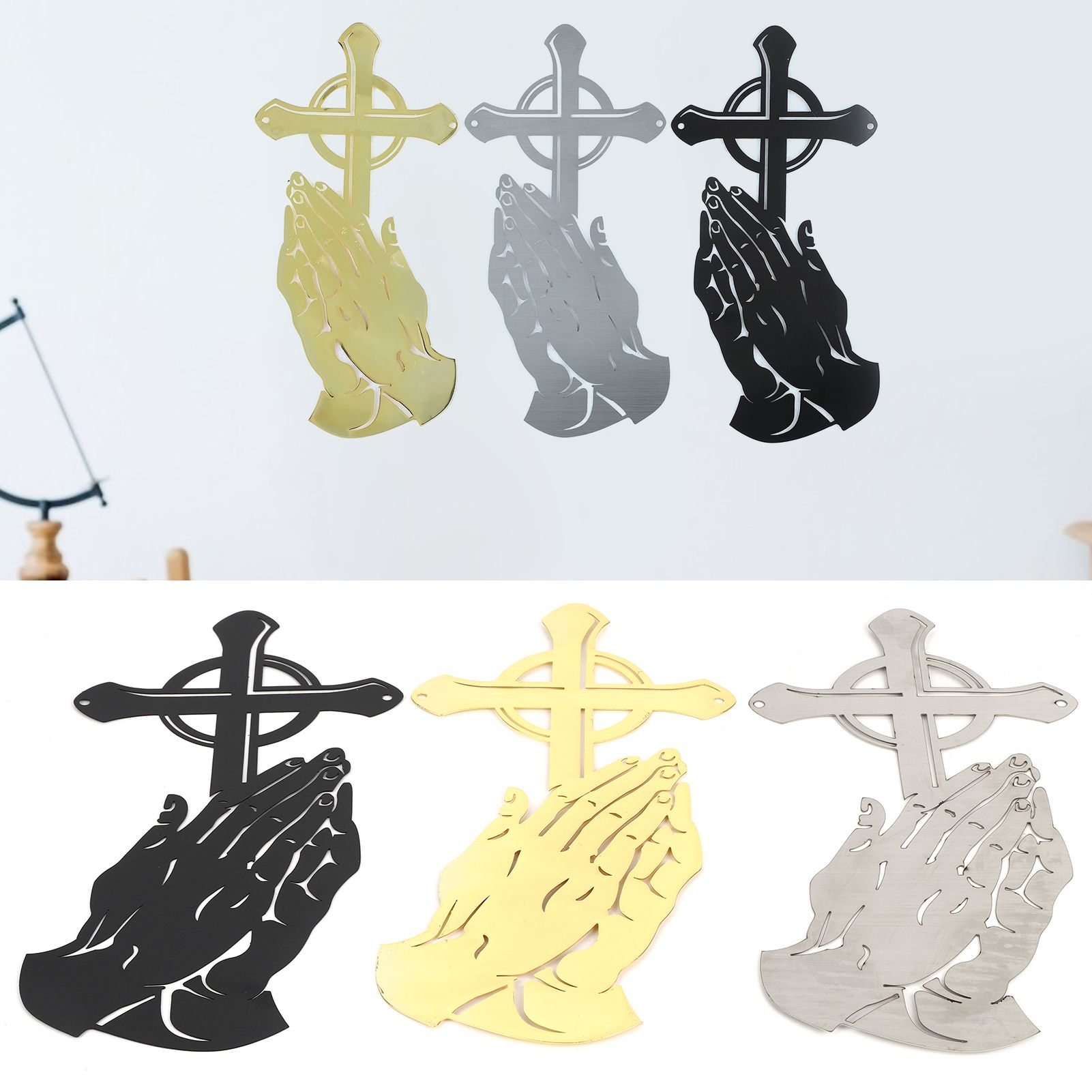 3PCS/Set Peaceful Praying Hands Wall Decor with Religious Cross Garden view 9