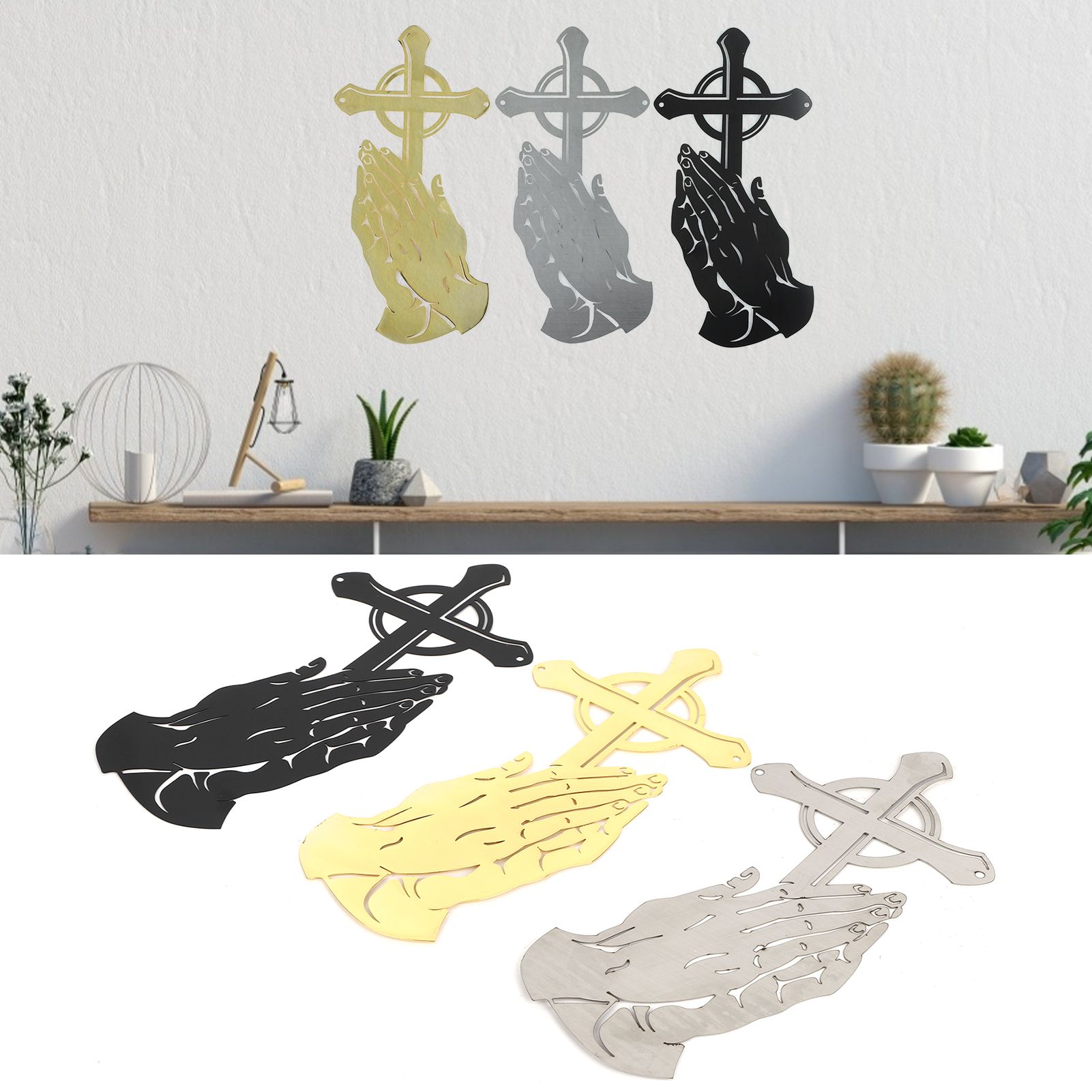 3PCS/Set Peaceful Praying Hands Wall Decor with Religious Cross Garden view 10