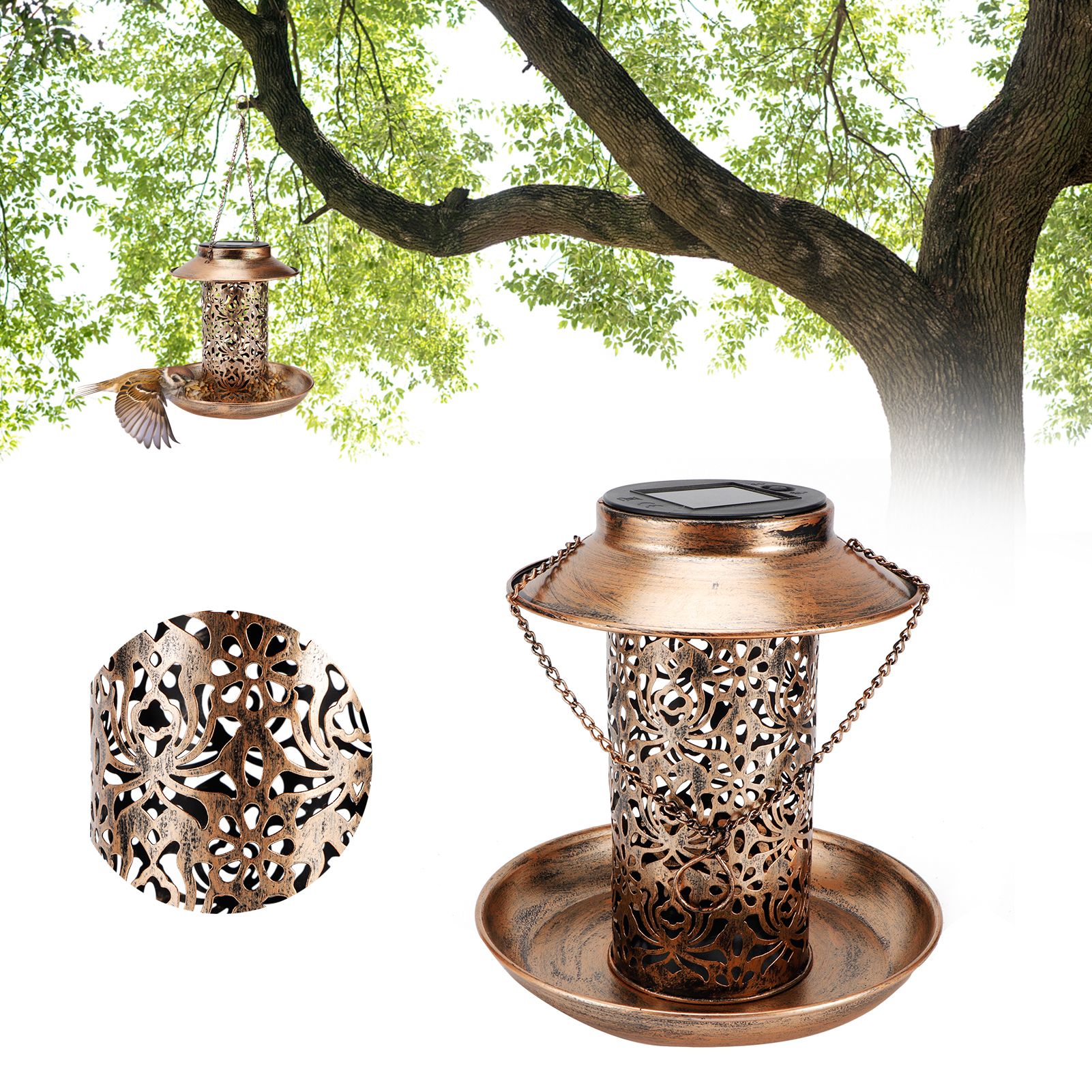 Solar Bird Feeder Solar Powered Garden Light Portable Hanging Hollow Out view 9