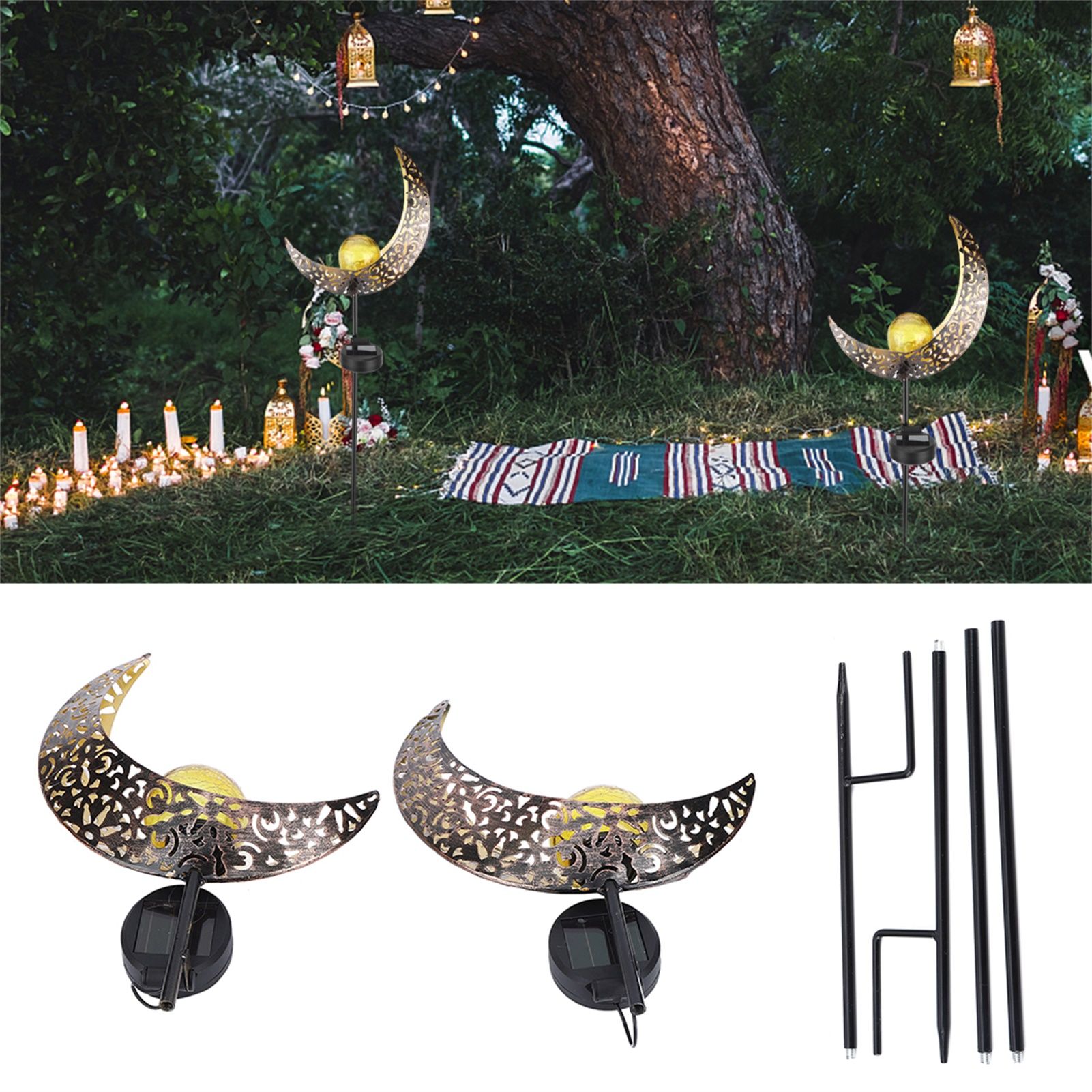 2Pcs Warm White Light Solar Light Iron Hollow Courtyard Night Lighting view 9