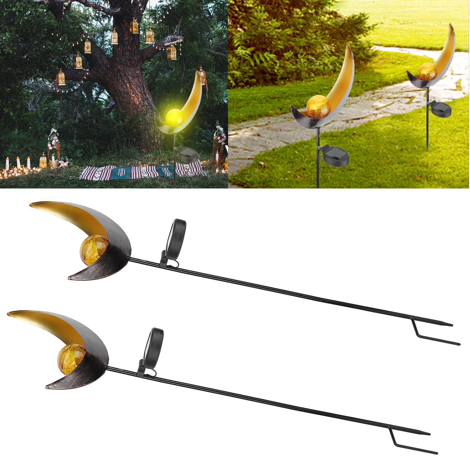 2pcs Solar Moon Lamp Waterproof Garden LED Light Decor Metal Outdoor Lawn view 9