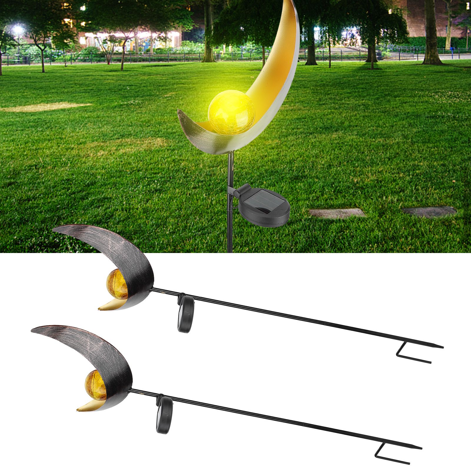 2pcs Solar Moon Lamp Waterproof Garden LED Light Decor Metal Outdoor Lawn view 10