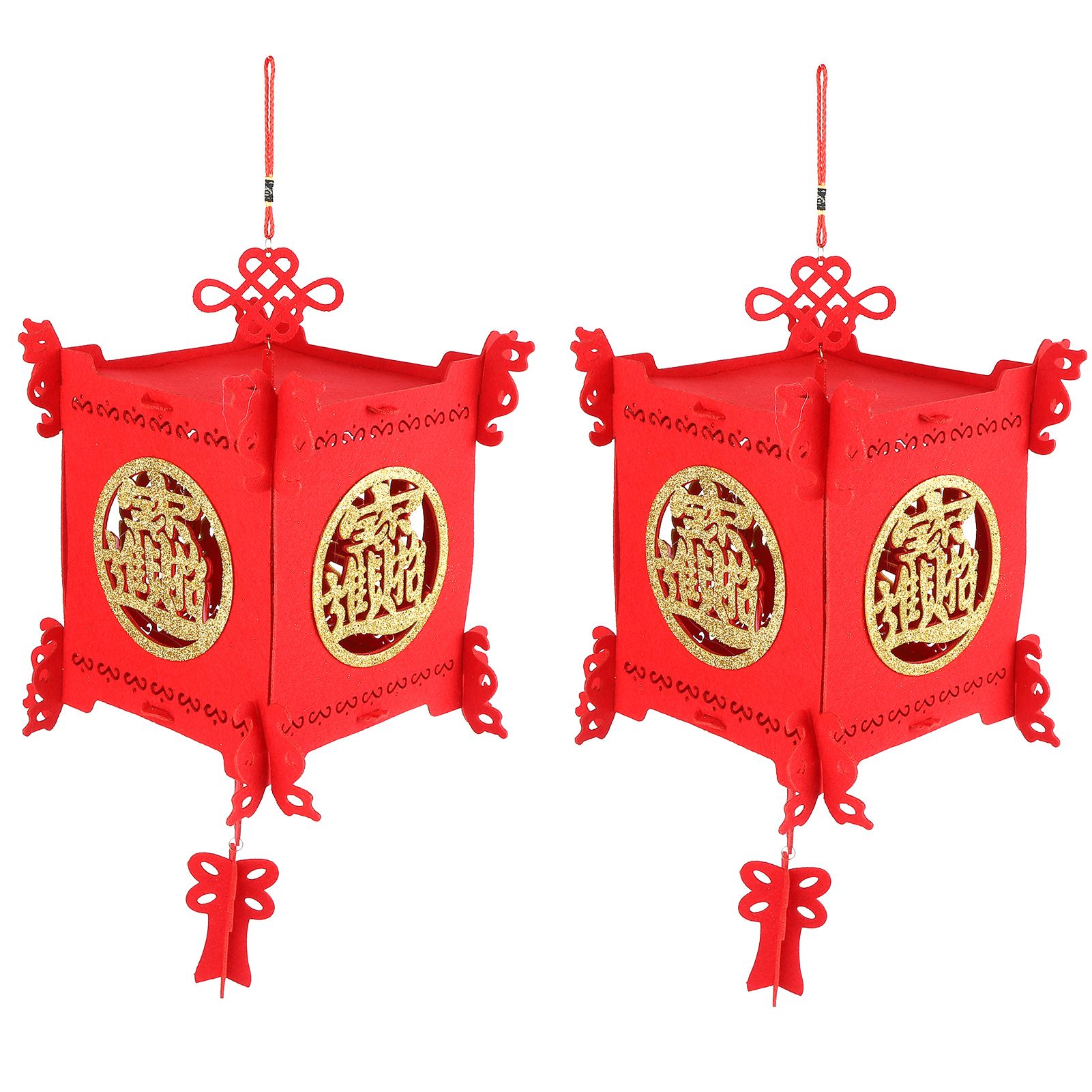 2 Set Traditional Lantern with Wealth and Fortune Characters Luck Knot Chinese view 2