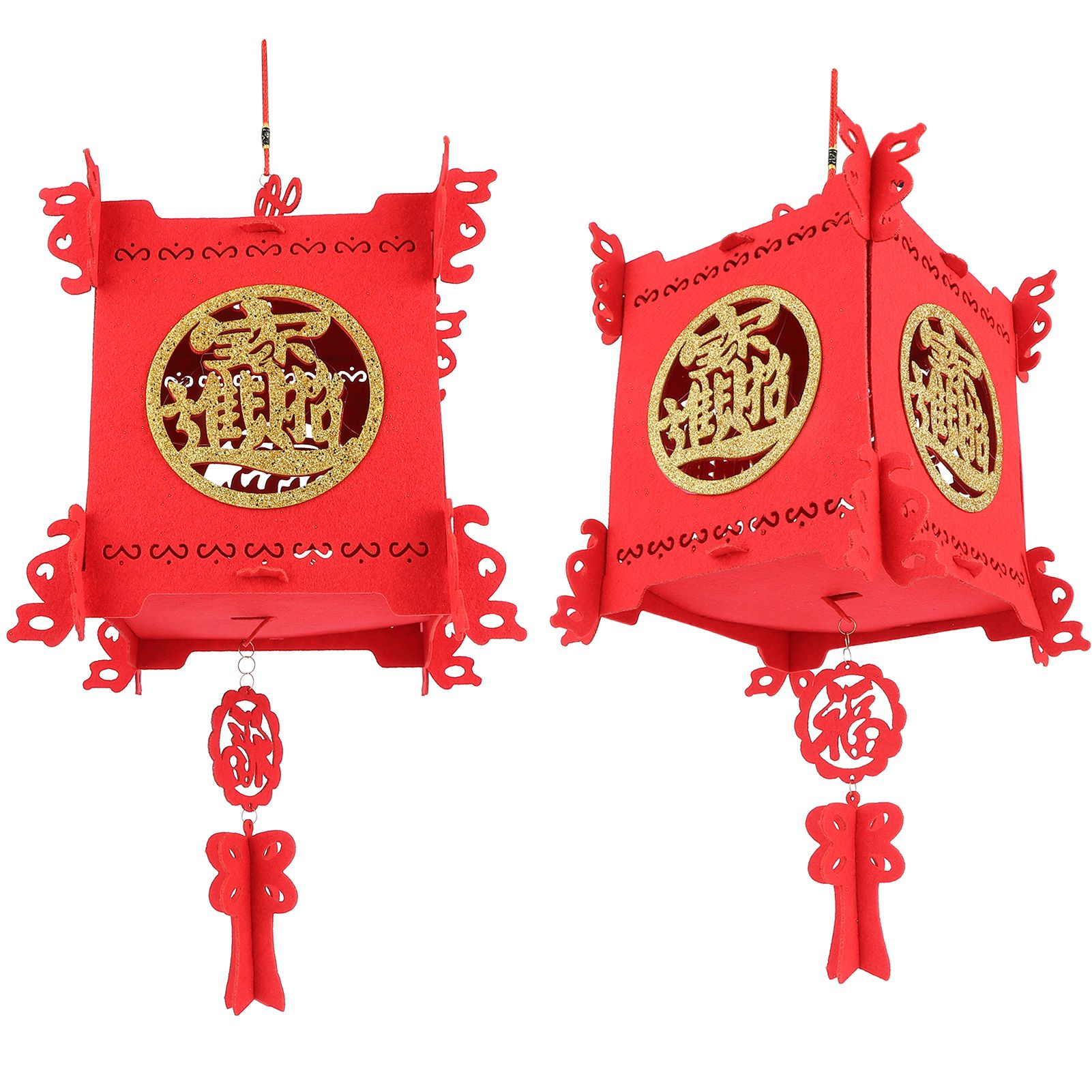 2 Set Traditional Lantern with Wealth and Fortune Characters Luck Knot Chinese view 3