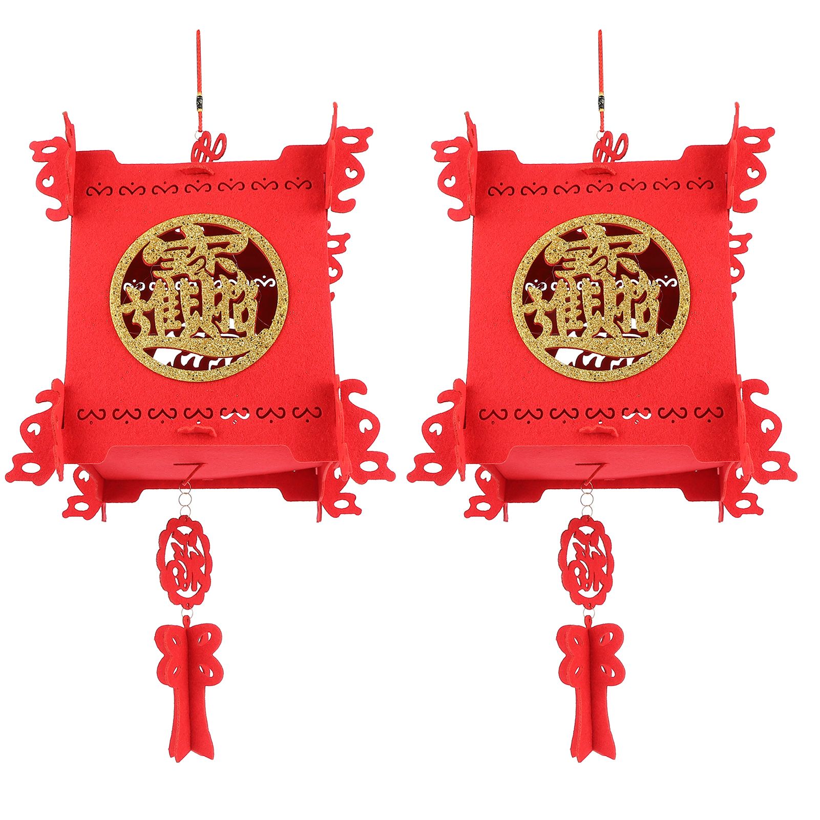 2 Set Traditional Lantern with Wealth and Fortune Characters Luck Knot Chinese view 5