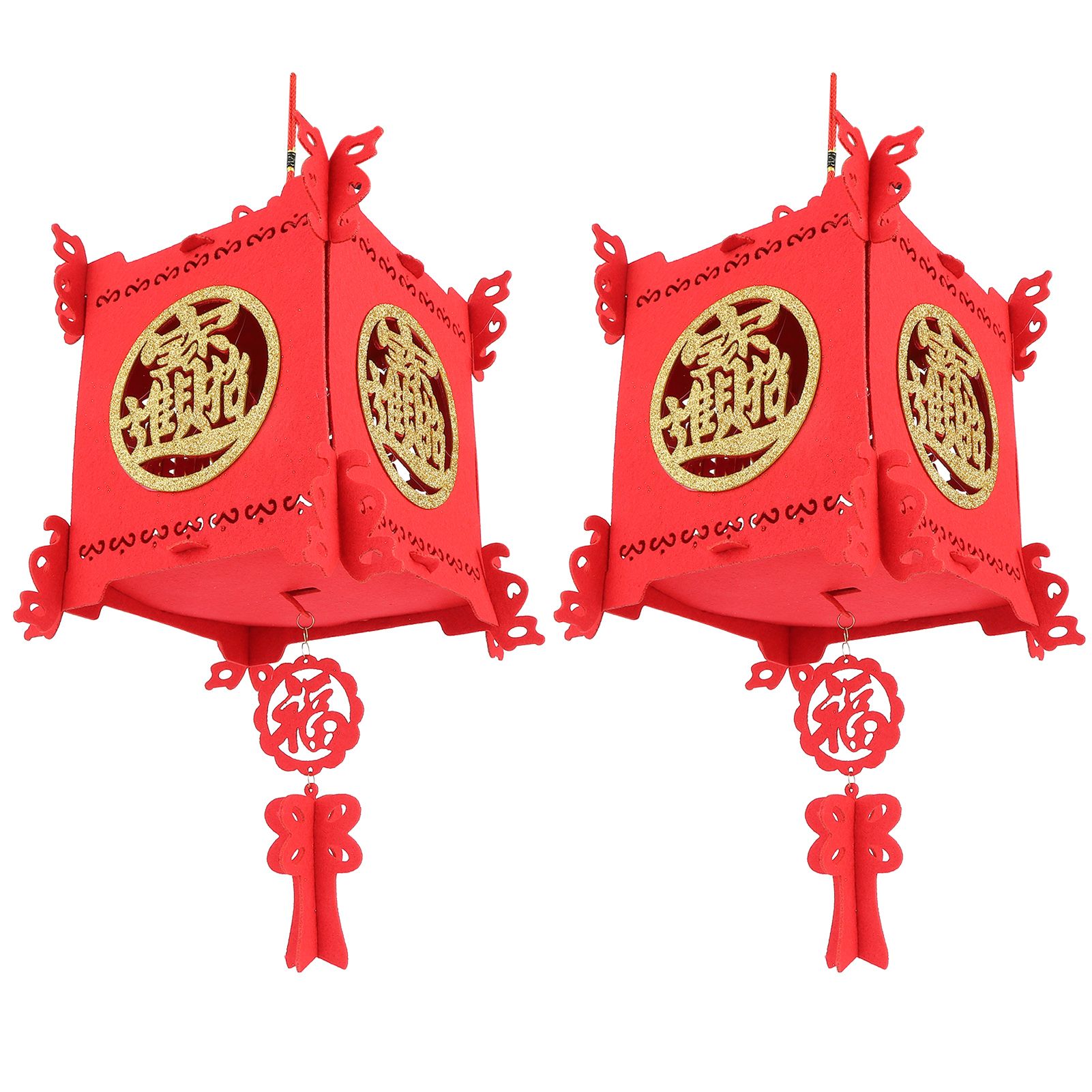 2 Set Traditional Lantern with Wealth and Fortune Characters Luck Knot Chinese view 6