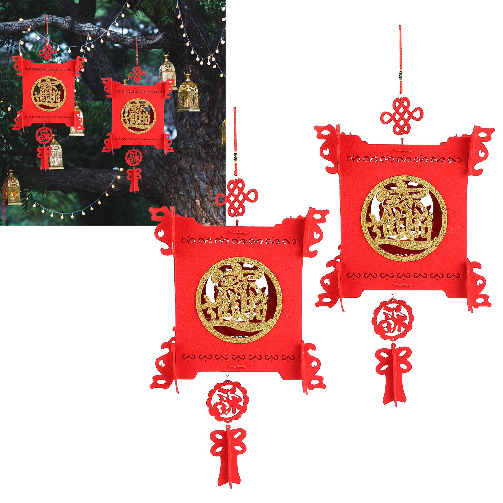 2 Set Traditional Lantern with Wealth and Fortune Characters Luck Knot Chinese view 9