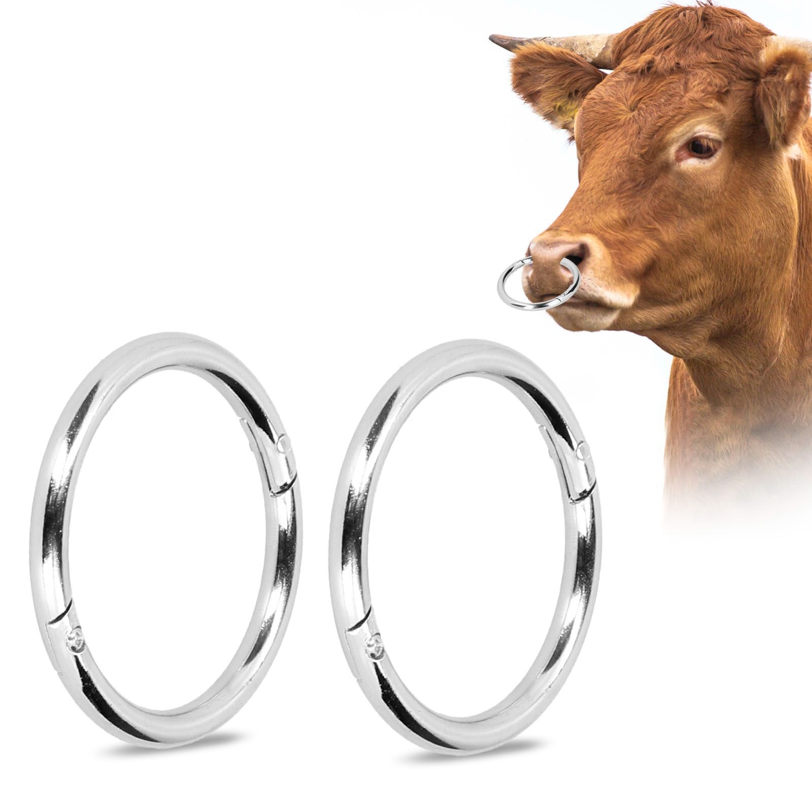 2PCS Carbon Steel Bull Cattle Cow Nose Ring Farm Animal Equipment Veterinary Tools view 9