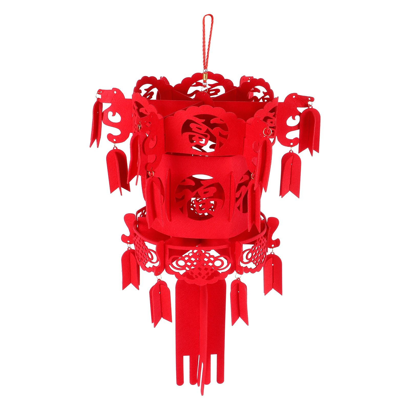 Chinese Lantern DIY Felt Red Fu Puzzle Lantern New Year Pendant Home Garden view 2