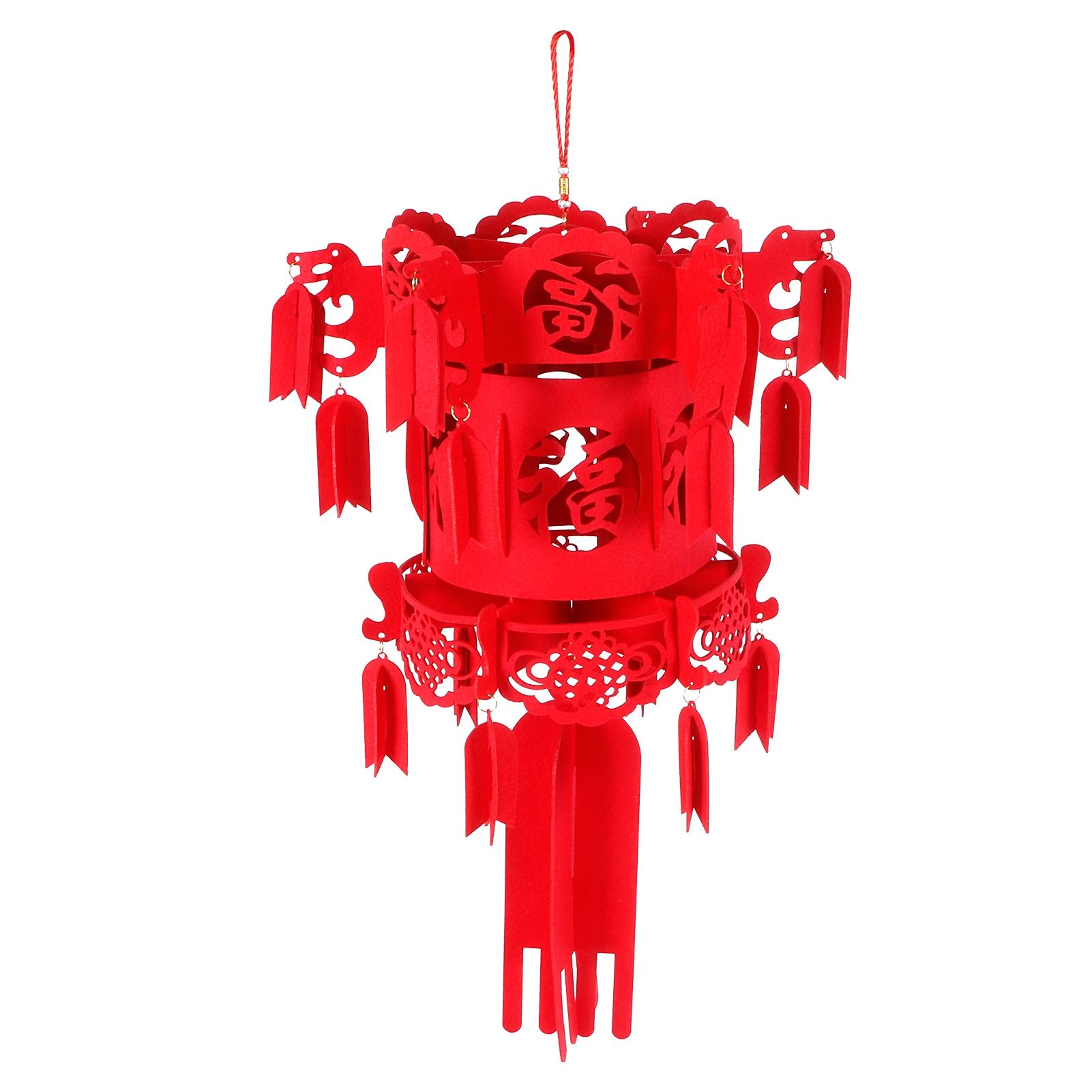 Chinese Lantern DIY Felt Red Fu Puzzle Lantern New Year Pendant Home Garden view 3