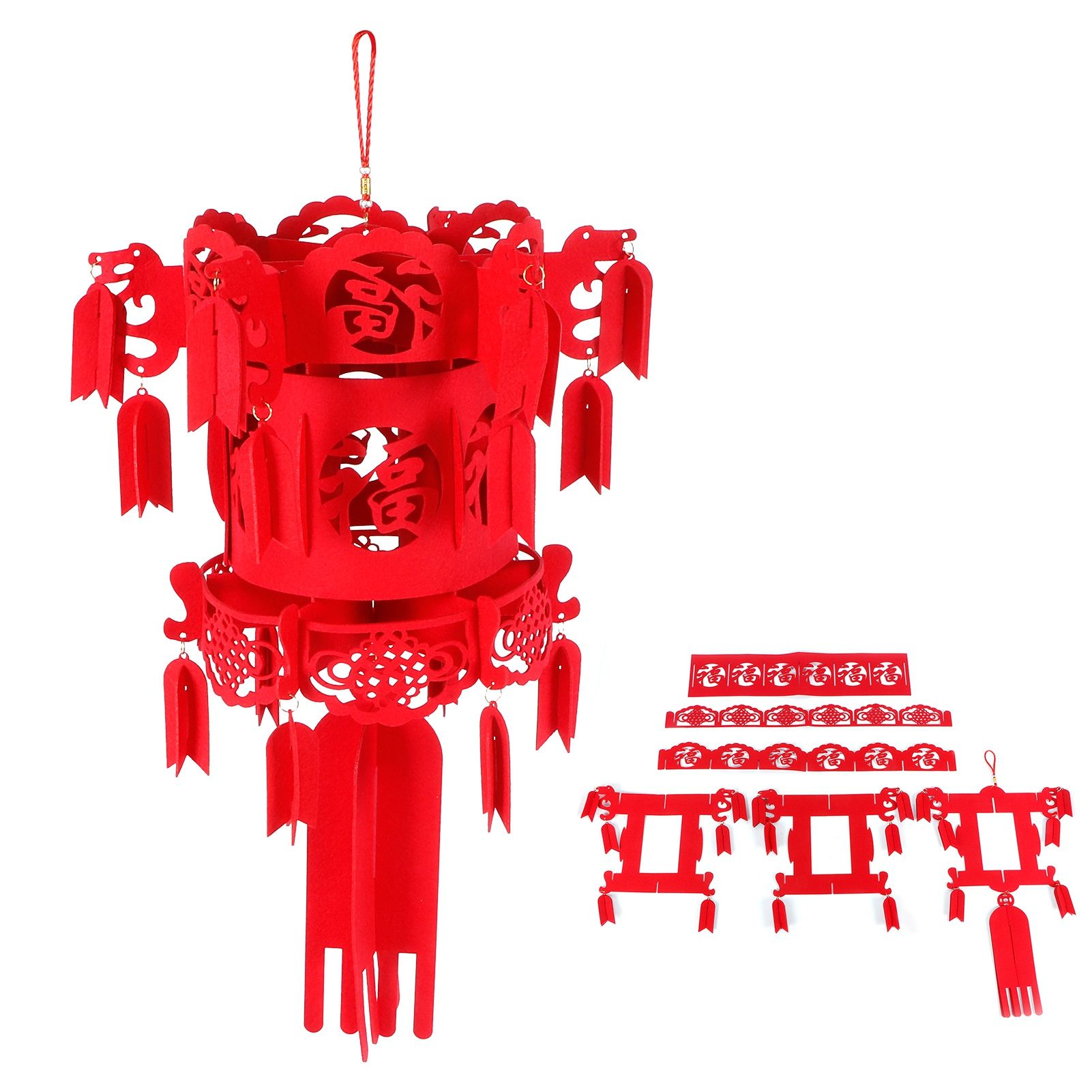 Chinese Lantern DIY Felt Red Fu Puzzle Lantern New Year Pendant Home Garden view 6