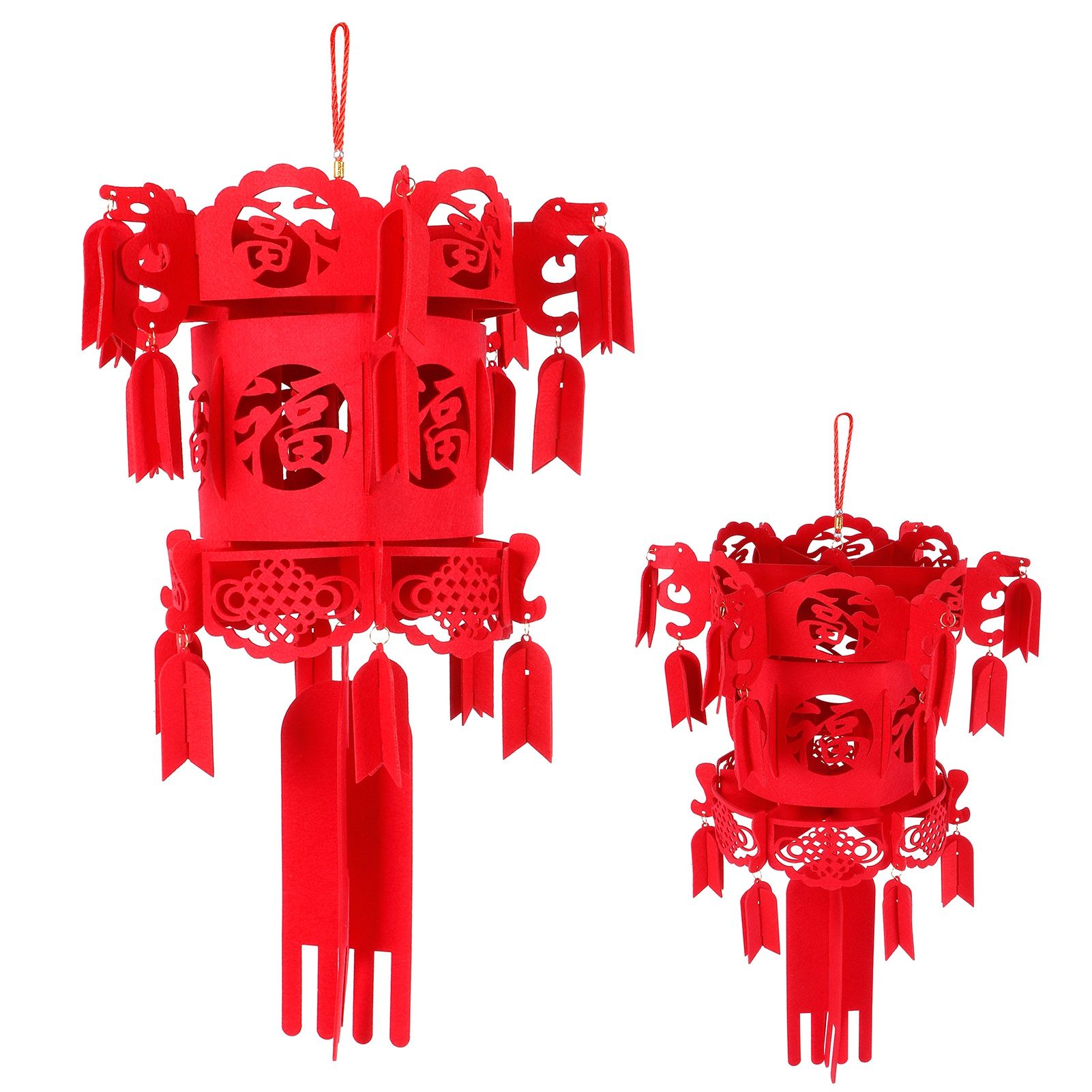 Chinese Lantern DIY Felt Red Fu Puzzle Lantern New Year Pendant Home Garden view 7