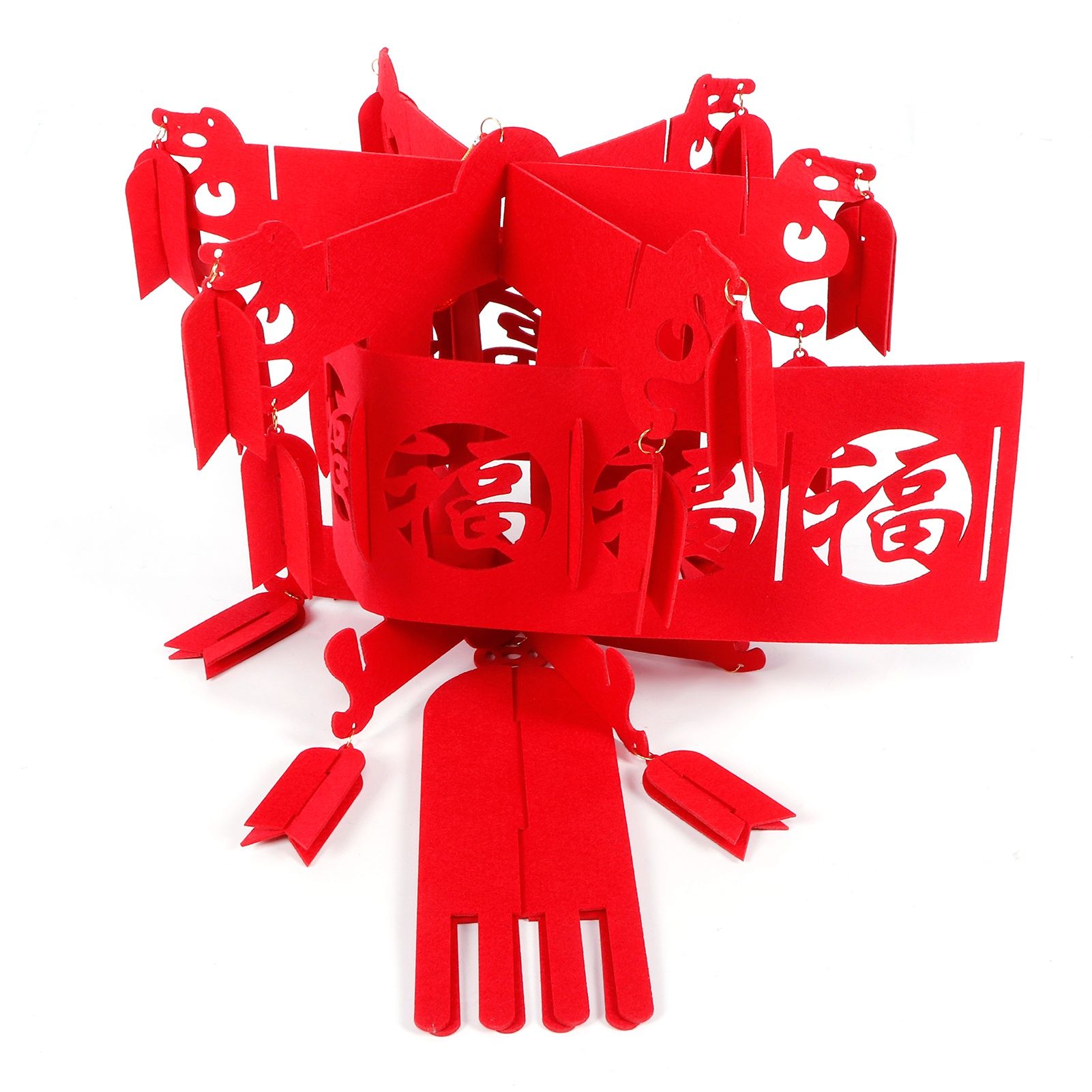 Chinese Lantern DIY Felt Red Fu Puzzle Lantern New Year Pendant Home Garden view 8