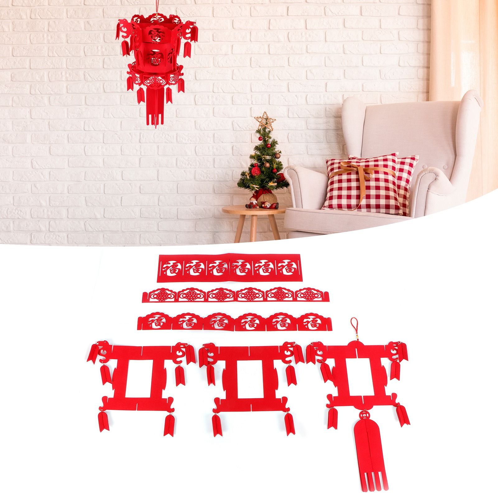 Chinese Lantern DIY Felt Red Fu Puzzle Lantern New Year Pendant Home Garden view 10