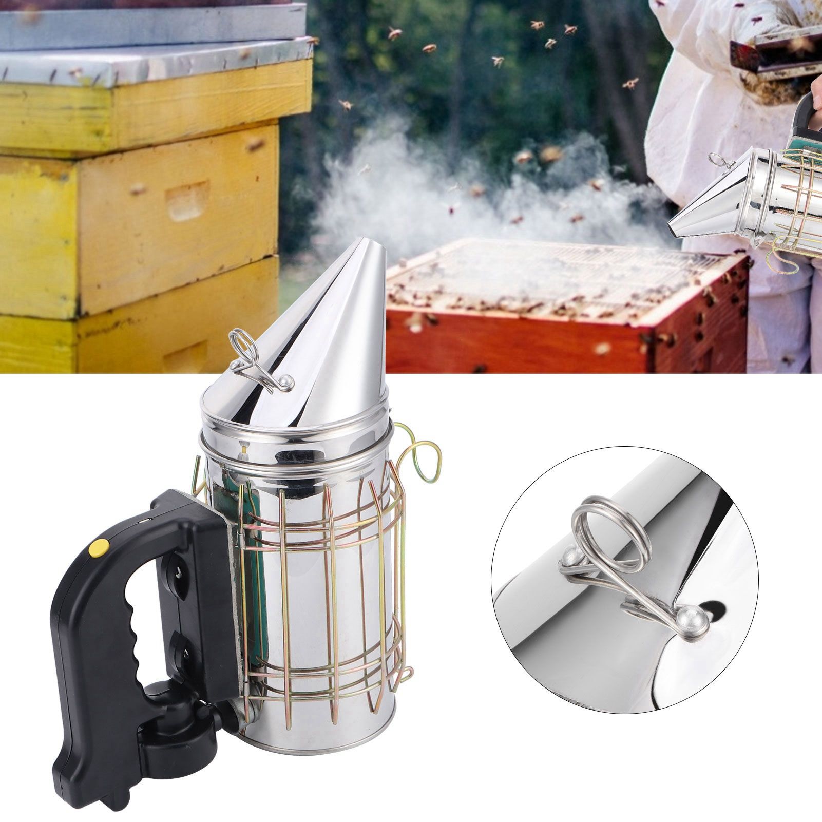 Electric Beehive Smoker 5V Stainless Steel with Heat Shield Handle Beekeeping view 10