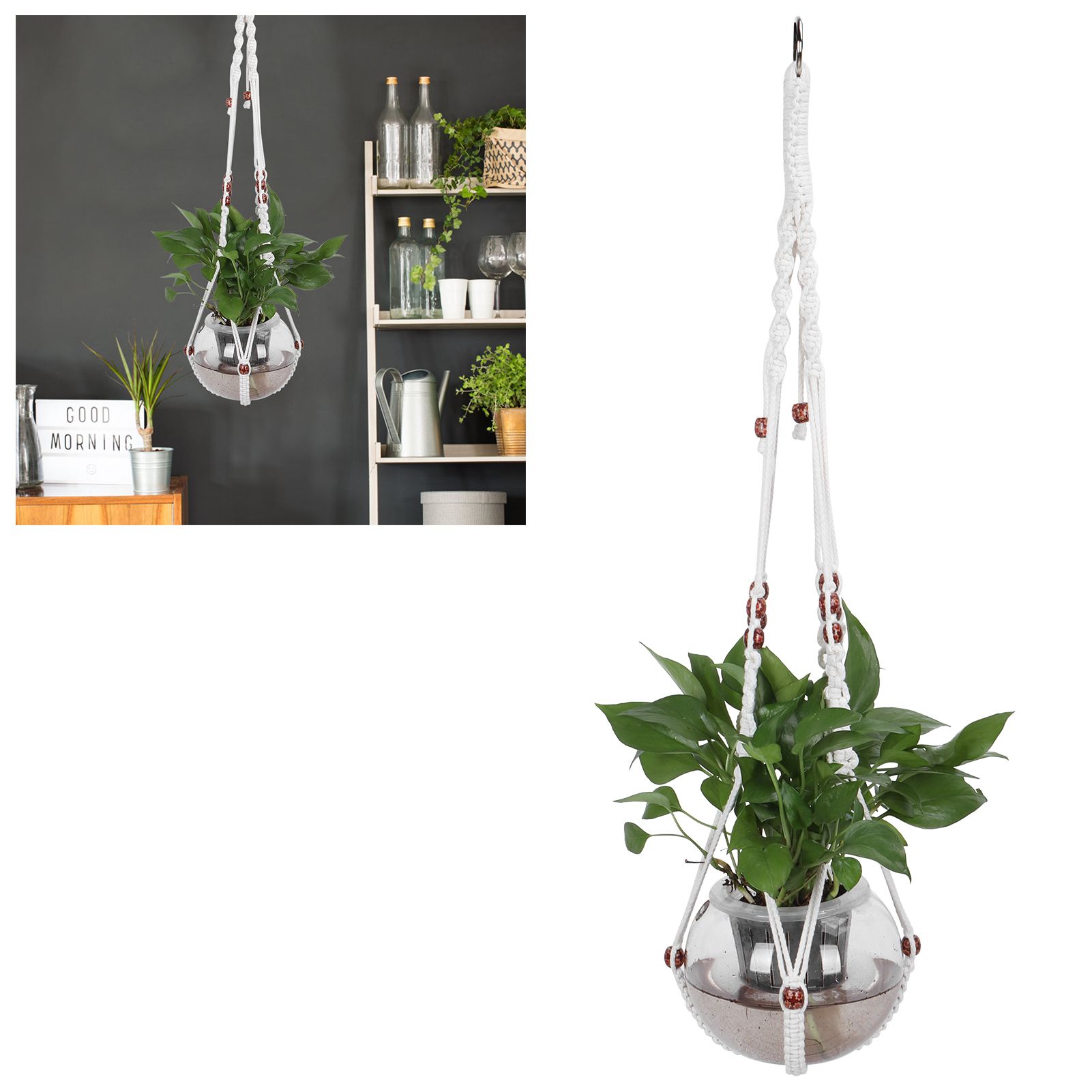 Plant Hanger Indoor Hanging Planter with Wood Beads Decorative Flower Pot view 11