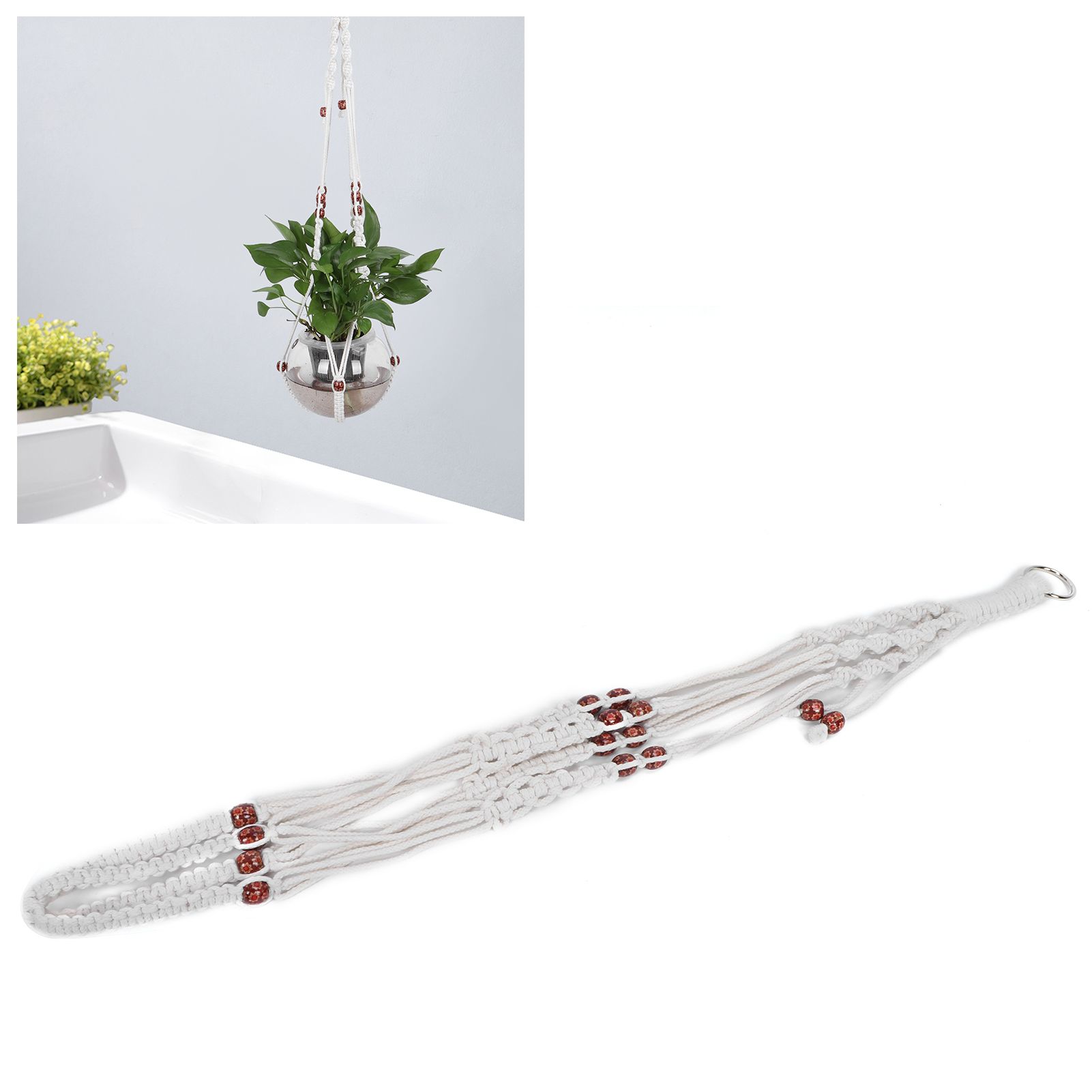 Plant Hanger Indoor Hanging Planter with Wood Beads Decorative Flower Pot view 12