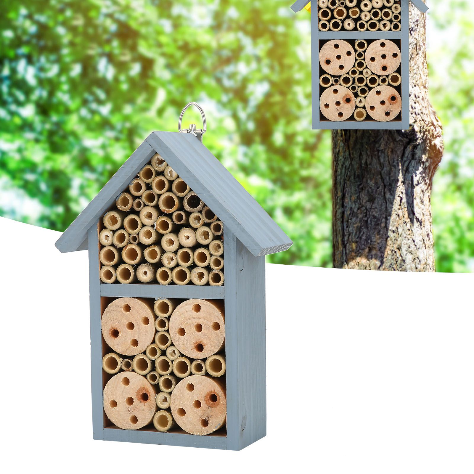 Wooden Insect House Hanging Insect Hotel Shelter for Butterflies Bees Garden view 11
