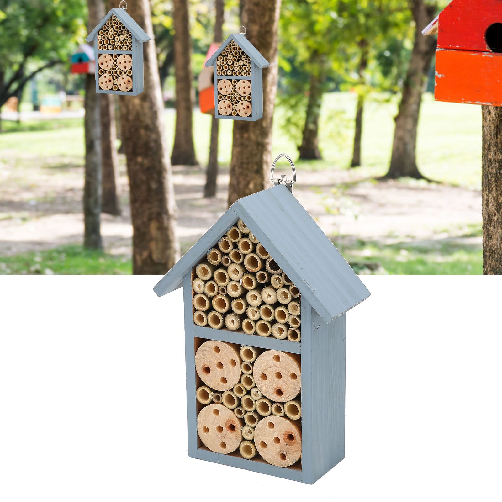 Wooden Insect House Hanging Insect Hotel Shelter for Butterflies Bees Garden view 12