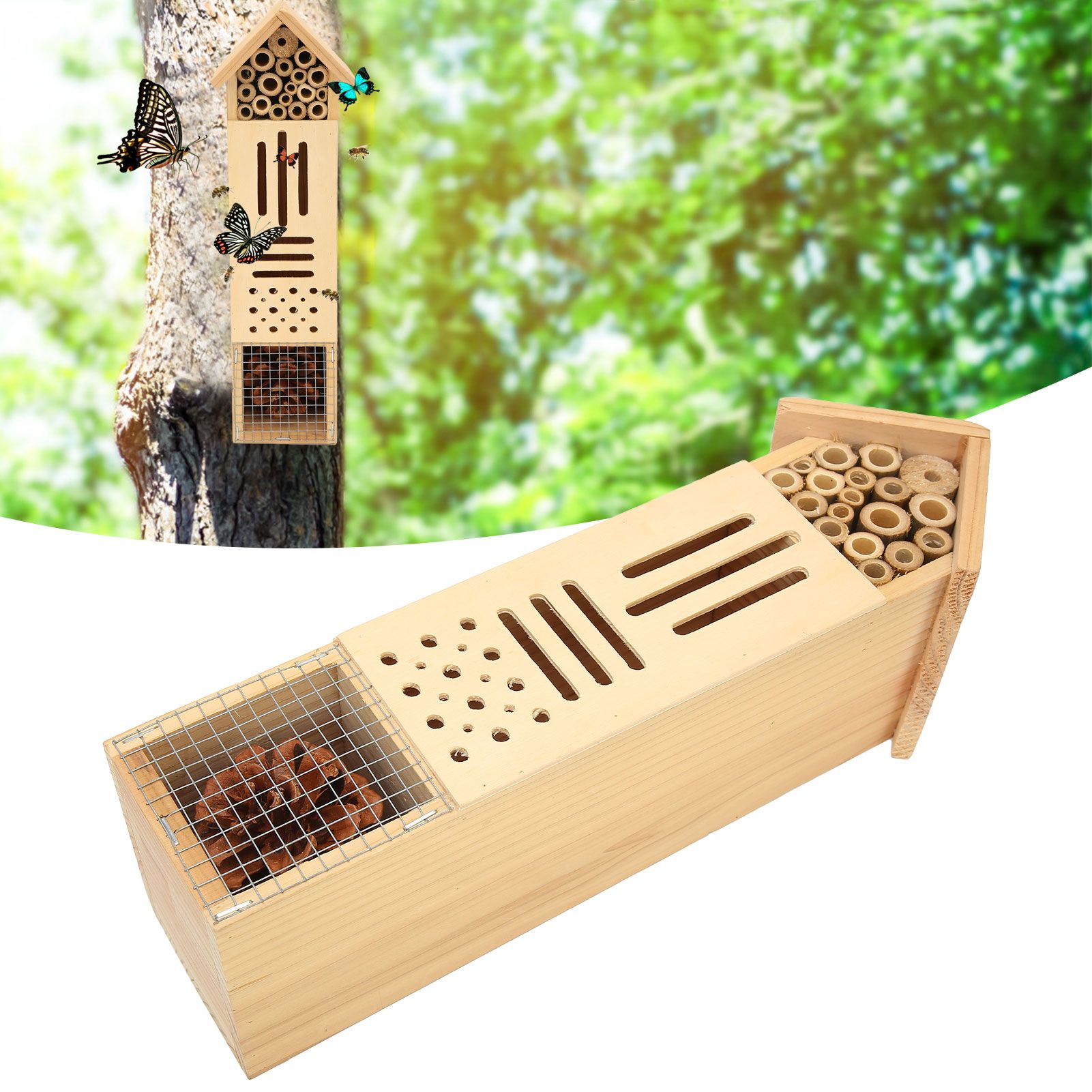 Wooden Insect House Hanging Bee Hotel Nests Shelter for Home Outdoor Garden view 11